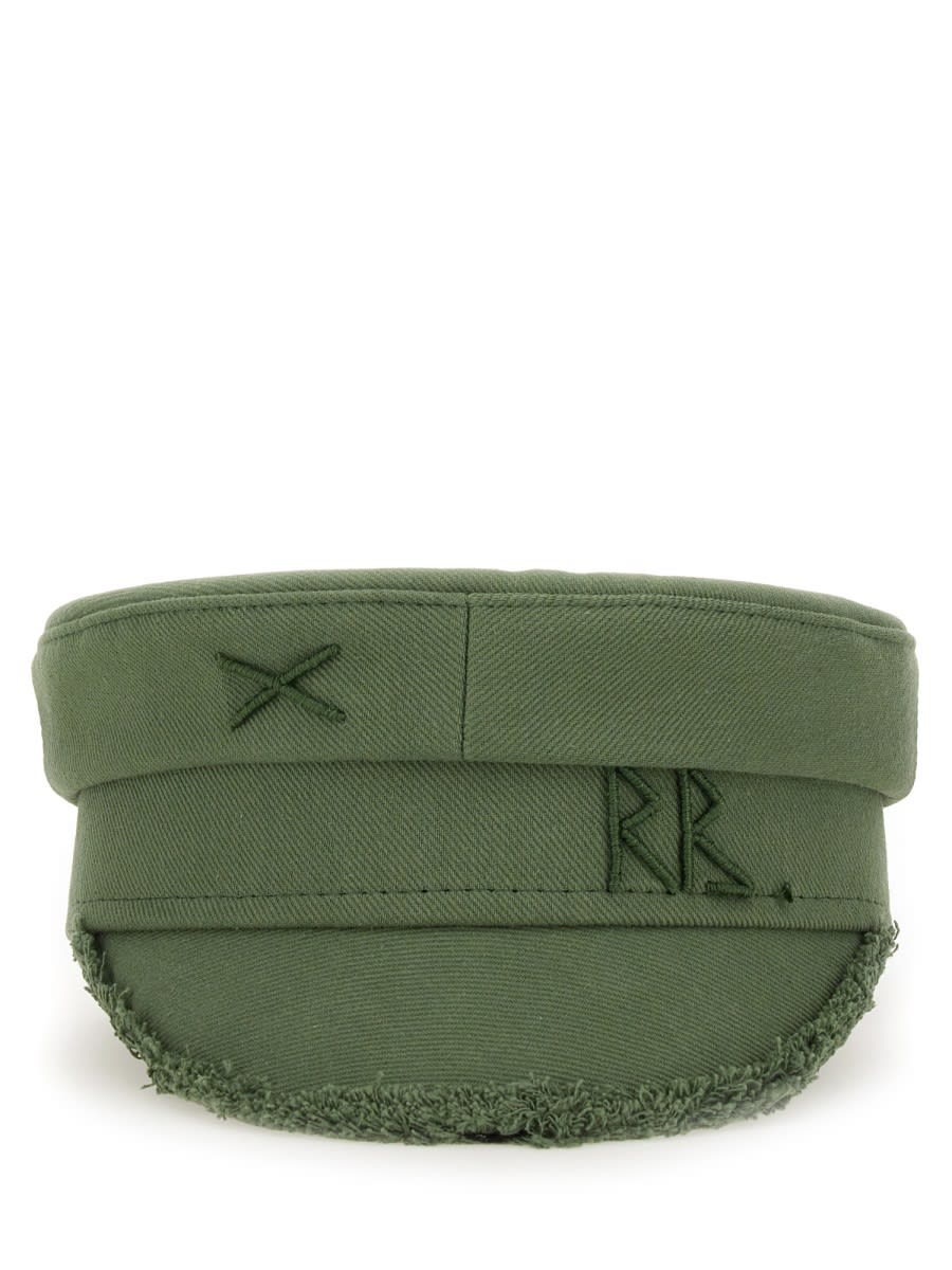 Ruslan Baginskiy Embroidered Baker Boy Hat With Frayed Edge In Military Green