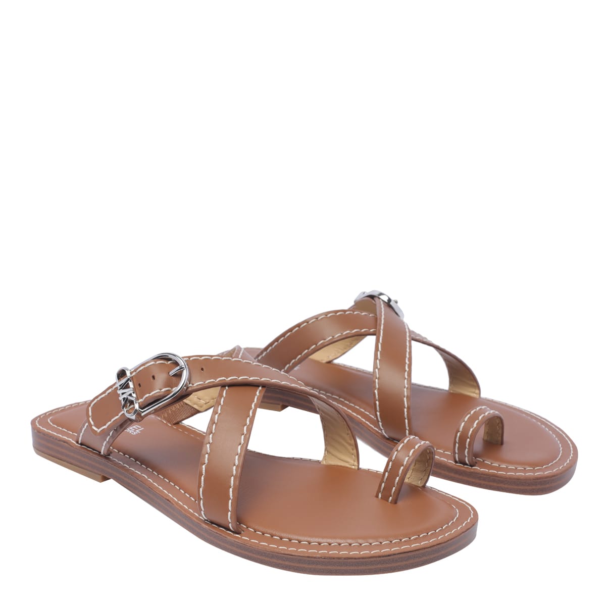 Shop Michael Kors Asthon Slide Sandals  In Luggage