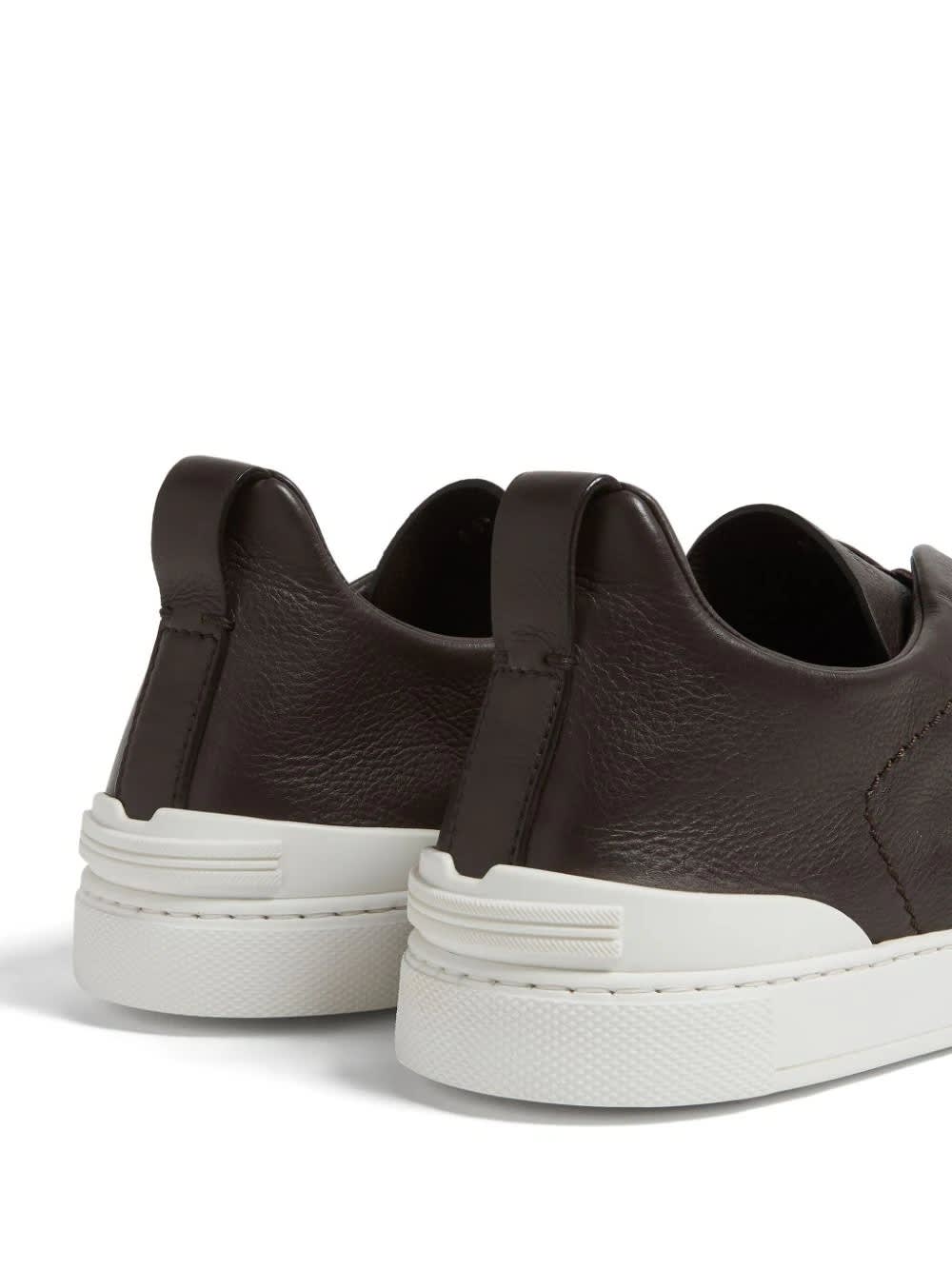 Shop Zegna Triple Stitch Secondskin Sneakers In Dark Brown