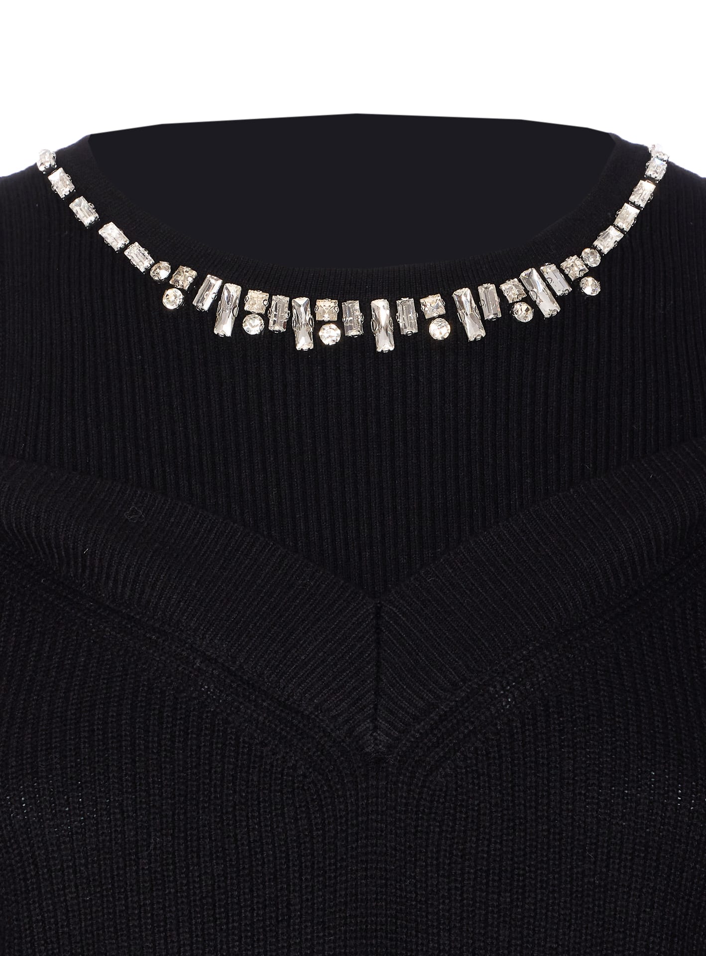 Liu •jo Off-shoulder Black Knit Sweater With Elegant Embellishments In Black