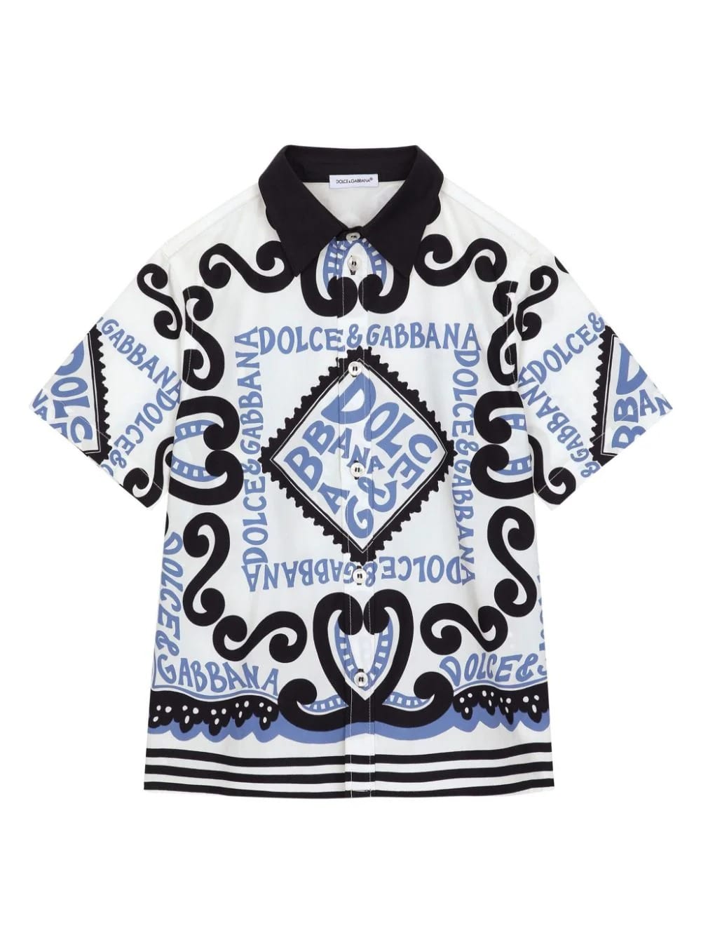 Shop Dolce & Gabbana Poplin Shirt With Marina Print In Blue
