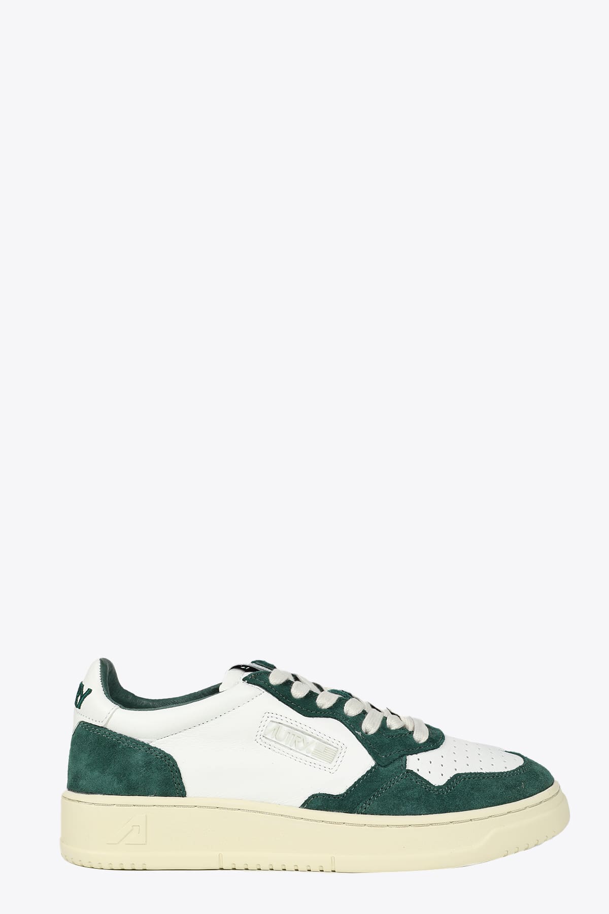 Autry Open Low Man Su/mesh White and green leather low-top lace up sneakers - Medalist