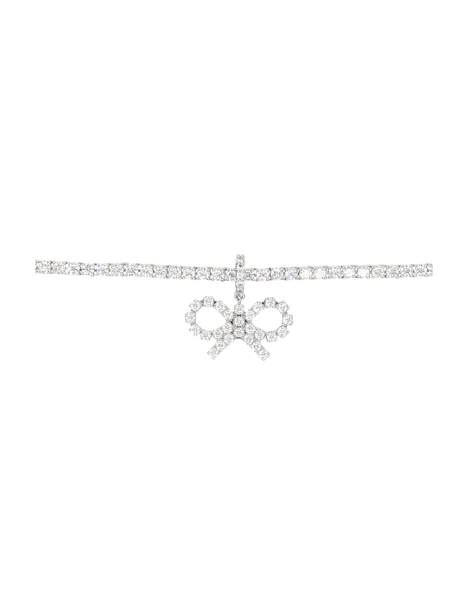 Self-portrait Crystal Bow Tennis Necklace In Metallic