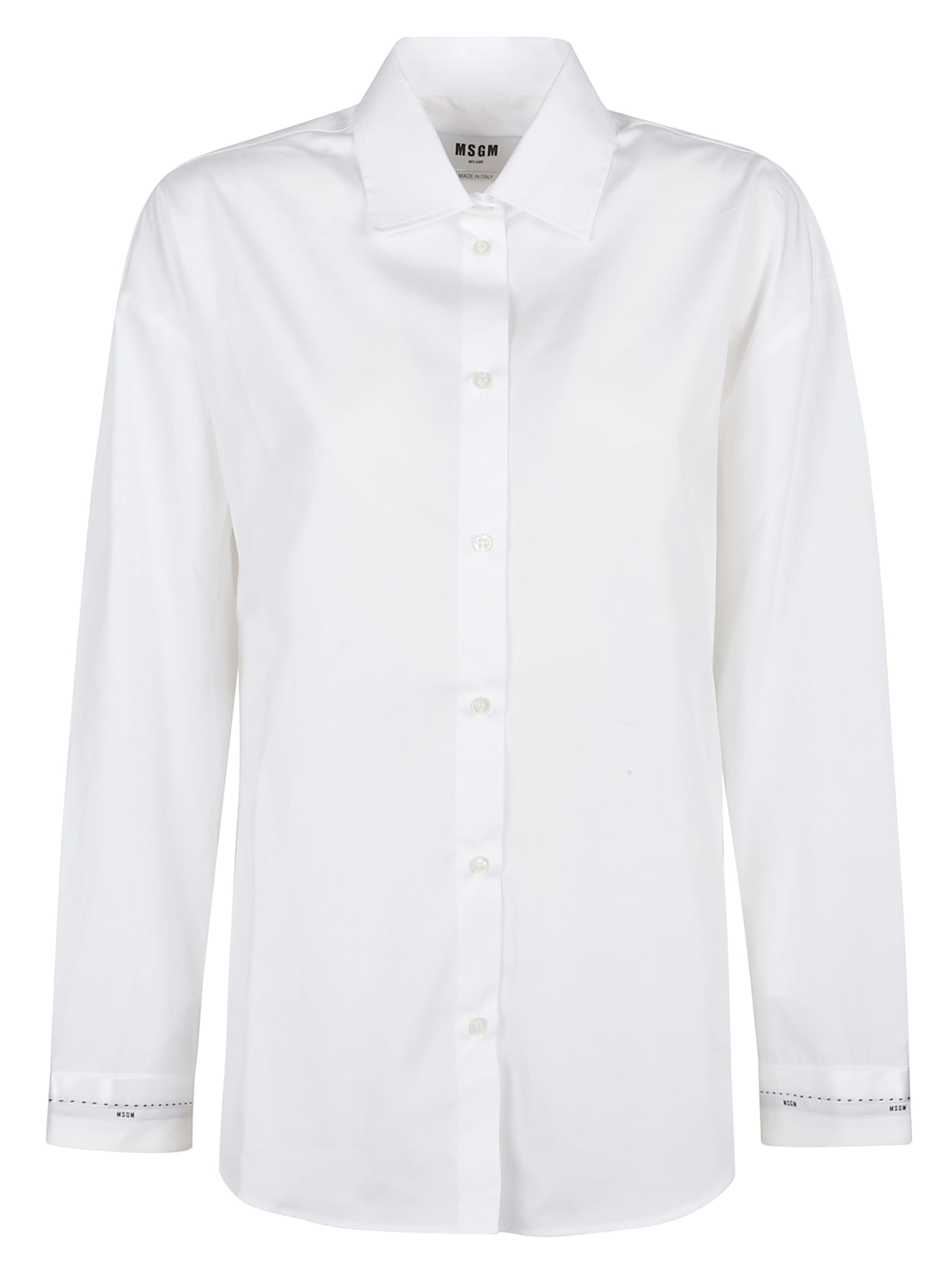 Msgm Button-down Regular Cut Shirt With Minimalist Design In White