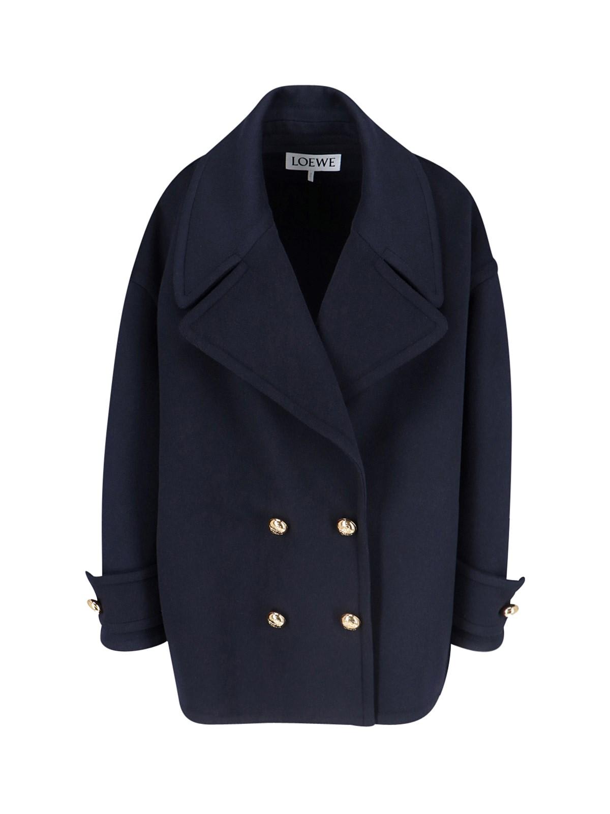 Shop Loewe Double-breasted Mini Coat In Blue