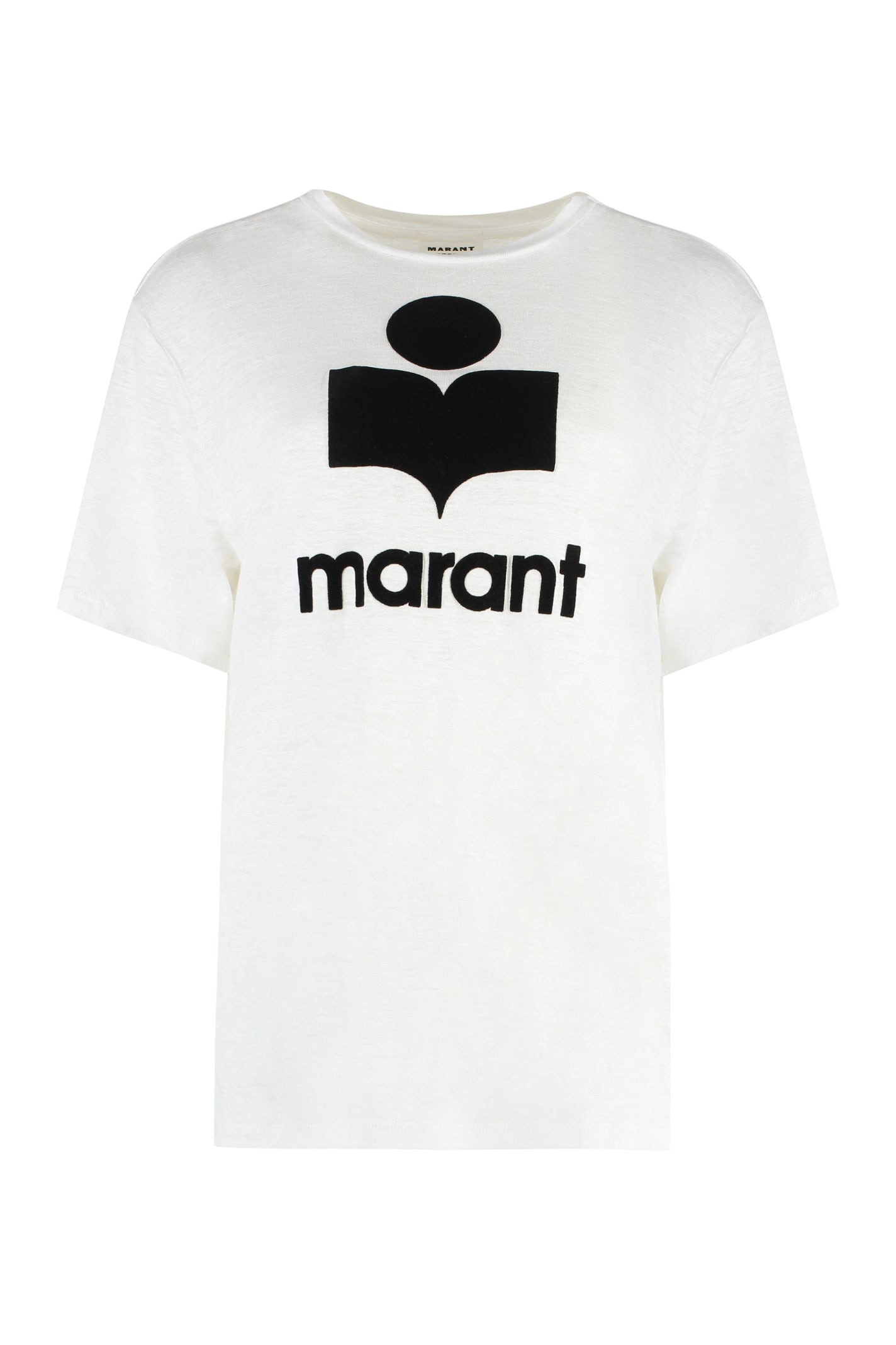 Shop Marant Etoile Zewel Logo Print Linen T-shirt In White