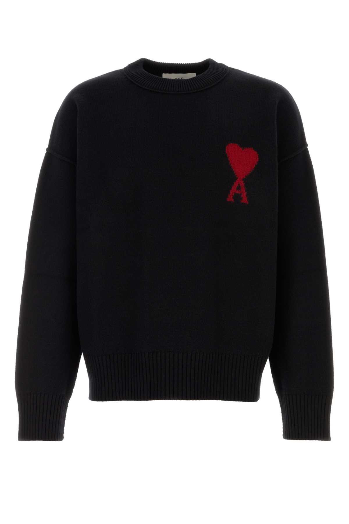 Ami Alexandre Mattiussi Ami Paris Wool Sweater With Heart Intarsia Design In Black