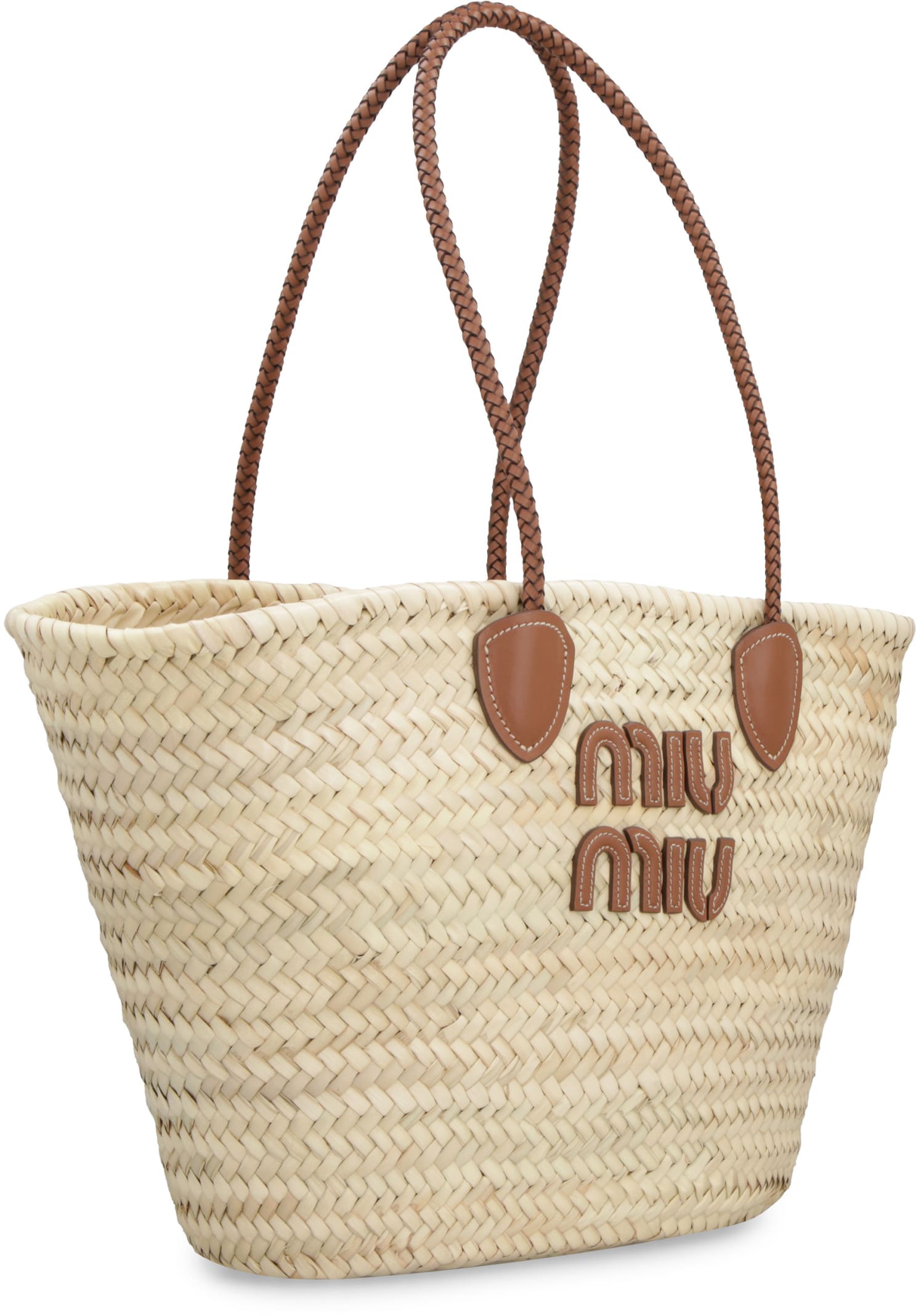 Miu Miu Raffia Tote Bag In Brown