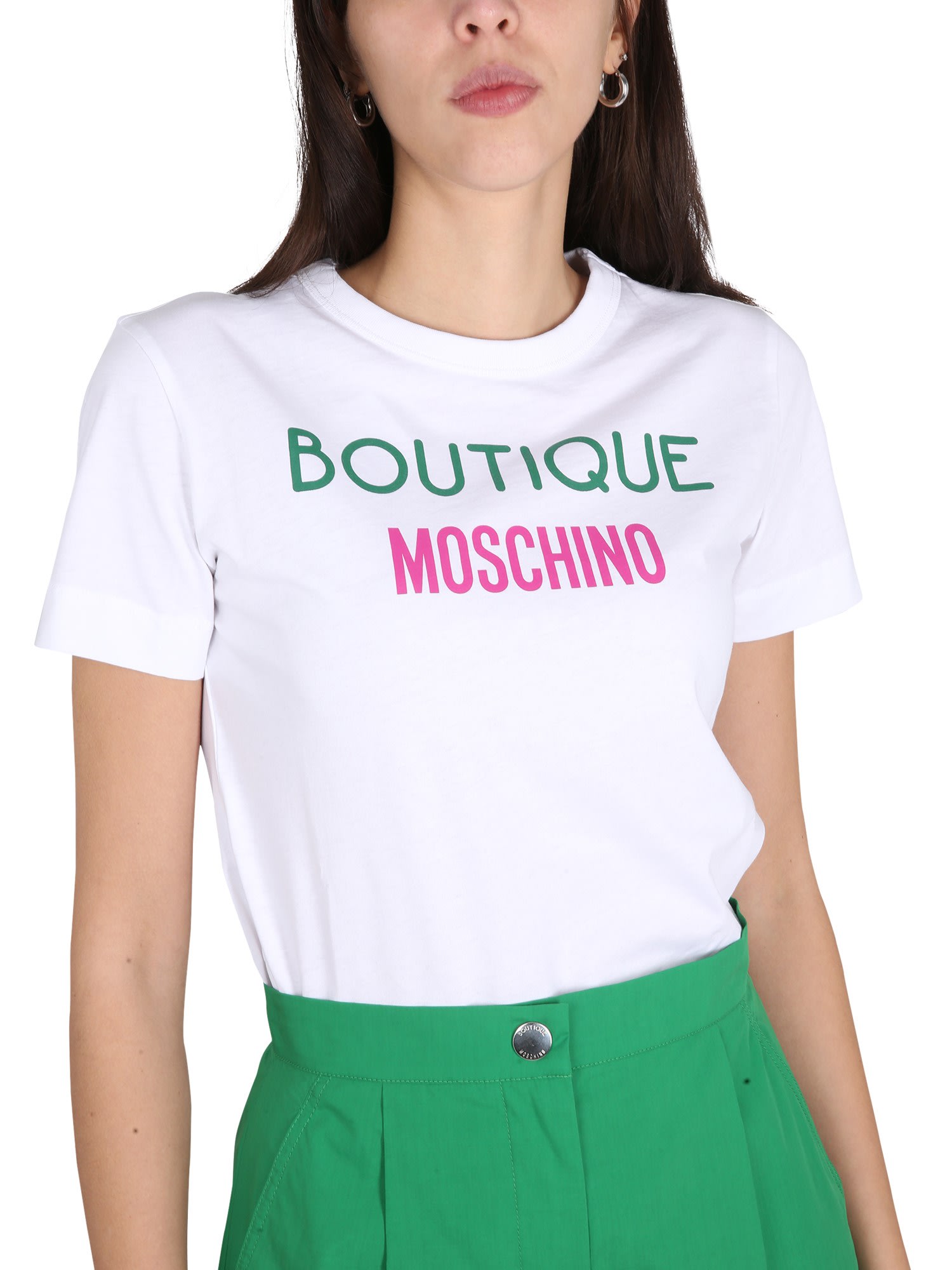 Shop Boutique Moschino Crewneck T-shirt With Logo In White