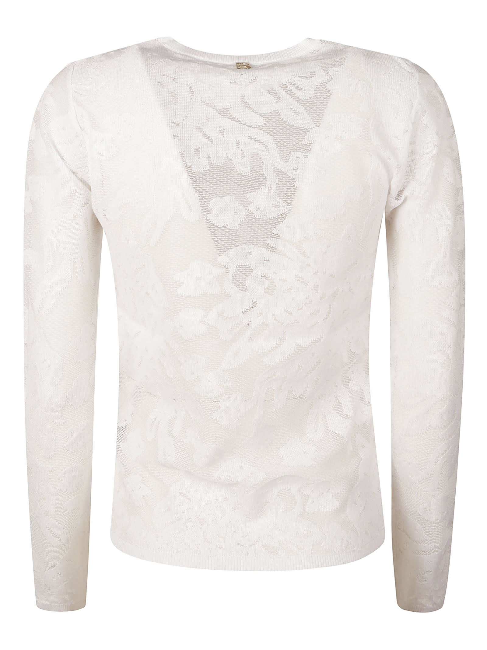 Shop Blugirl Long-sleeved Floral Lace Top In Bianco