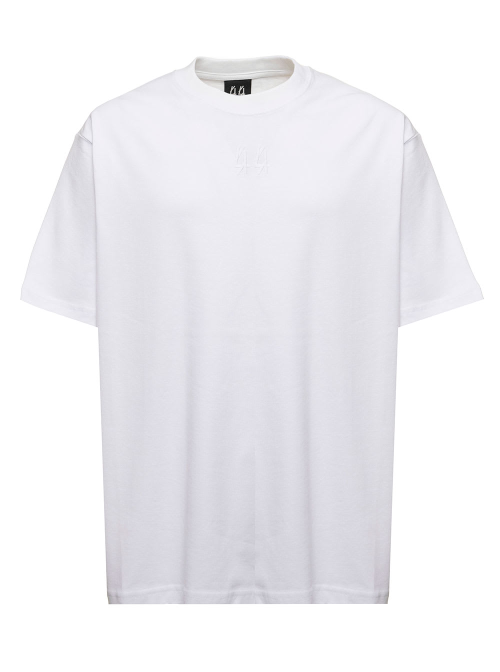 44 Label Group Mans White Cotton T-shirt With Embroidered Logo