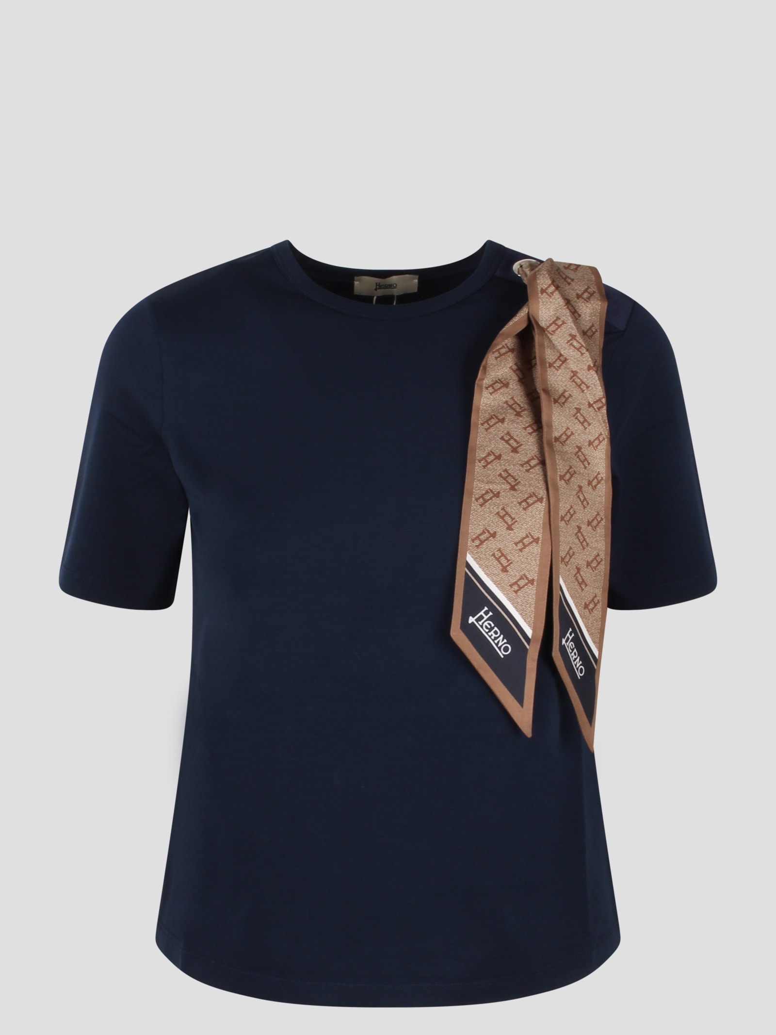 Superfine Cotton Stretch T-shirt With Scarf