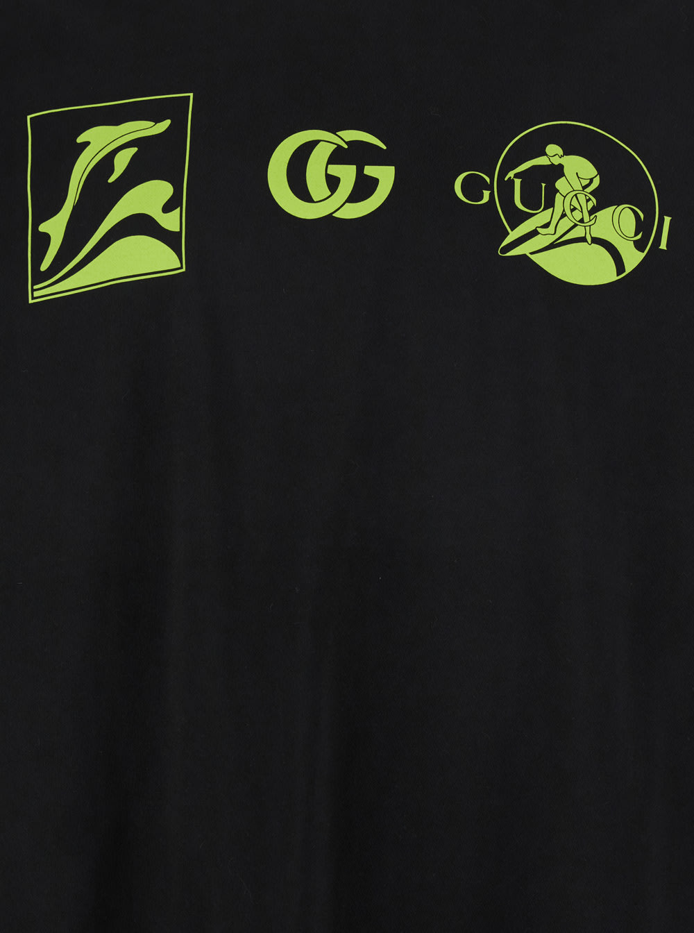 Gucci Black Crewneck T-shirt With All-over Prints And Maxi Logo Lettering On The Sleeves In Cotton M In Black