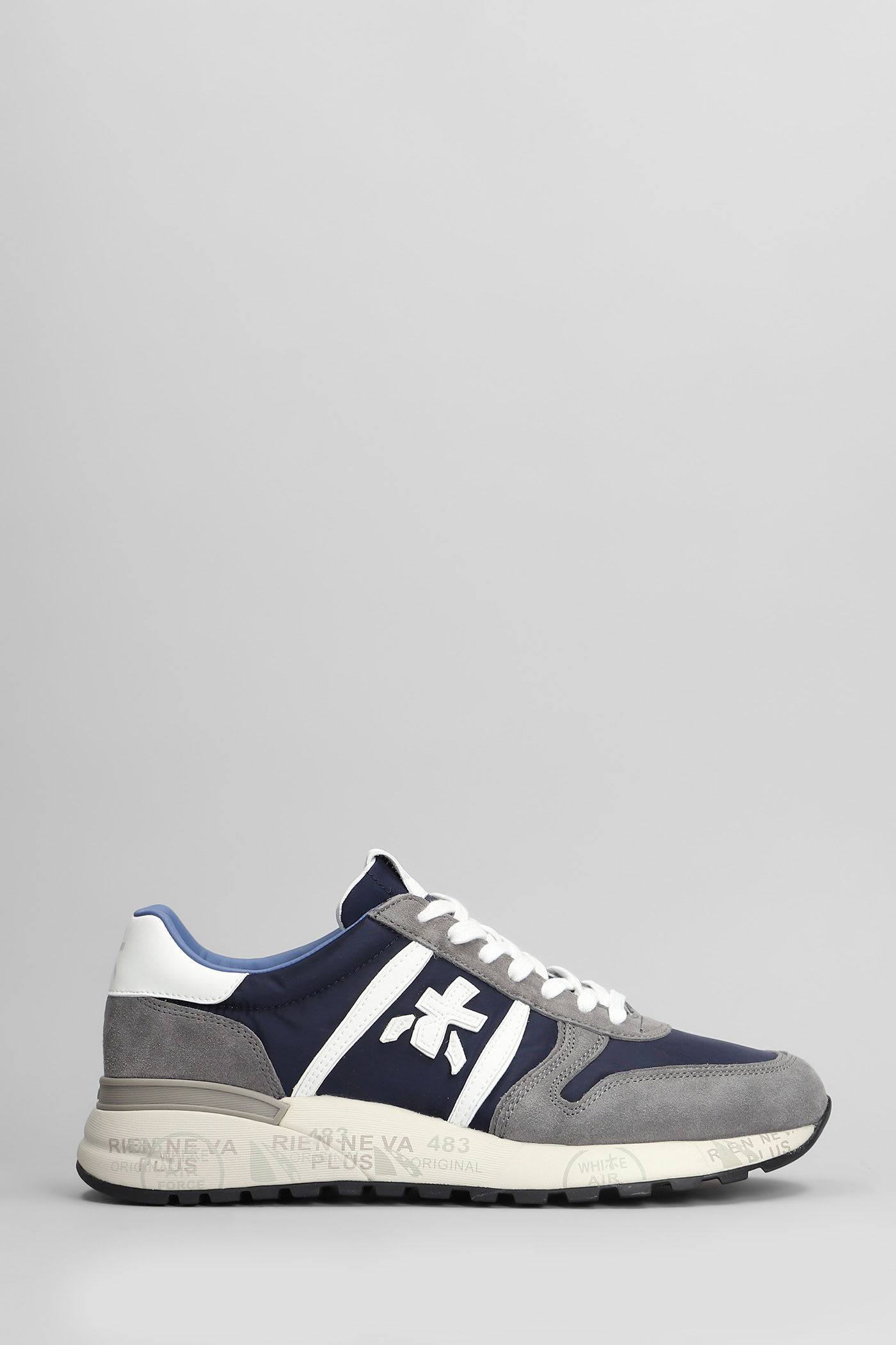 Lander Sneakers In Blue Suede And Fabric