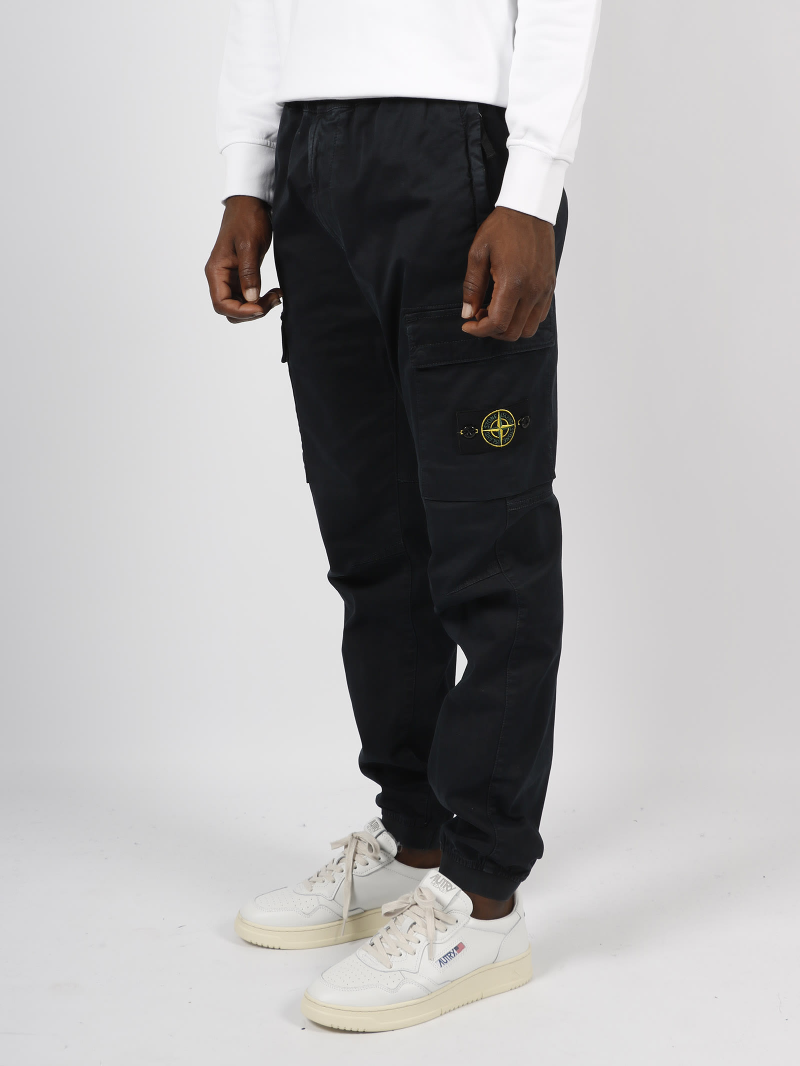 Shop Stone Island Elastic Waist Cargo Trouser In Blue