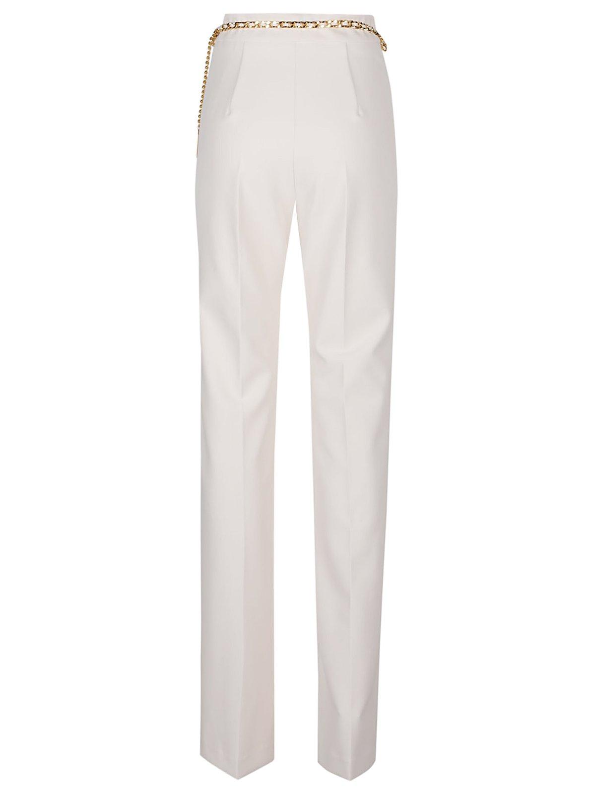 Shop Elisabetta Franchi Belted Stretch Crepe Palazzo Trousers In Burro