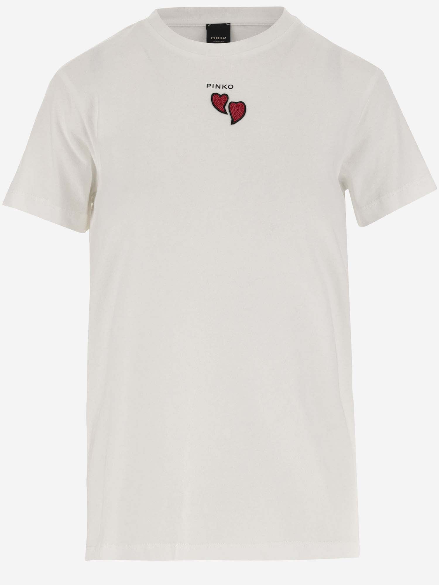 Shop Pinko Cotton T-shirt With Logo In Bianco