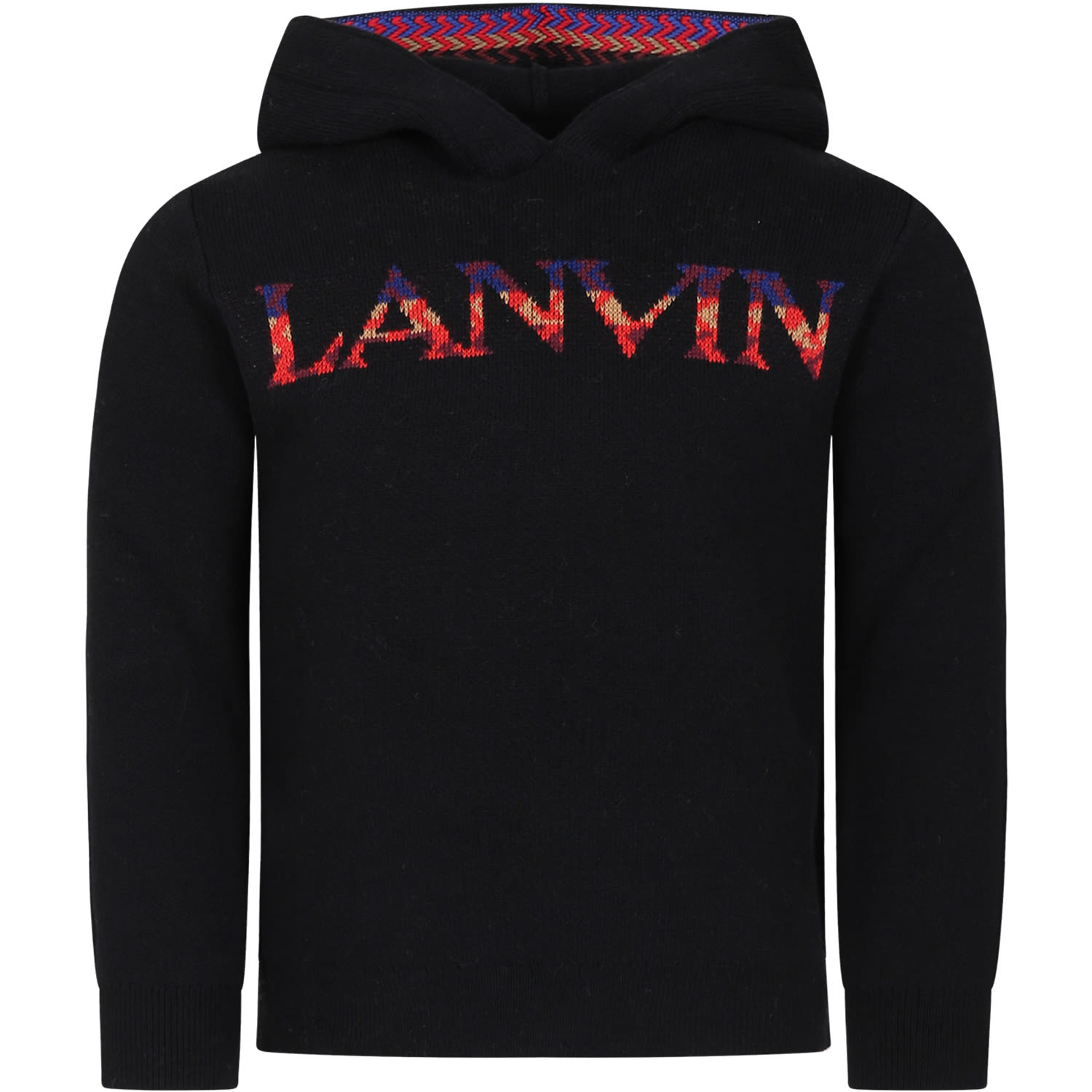Shop Lanvin Black Sweater With Logo For Boy In B Nero