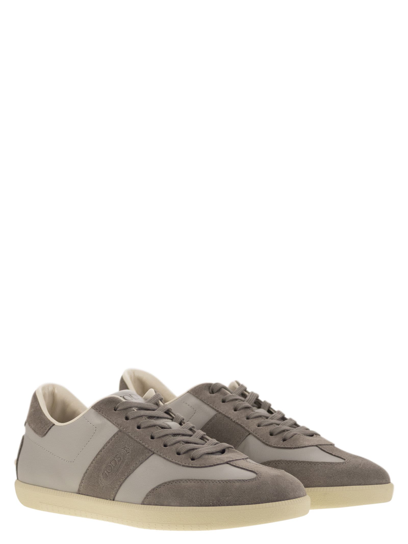 Tod's Men's Smooth Leather And Suede Tabs Sneakers In Grey