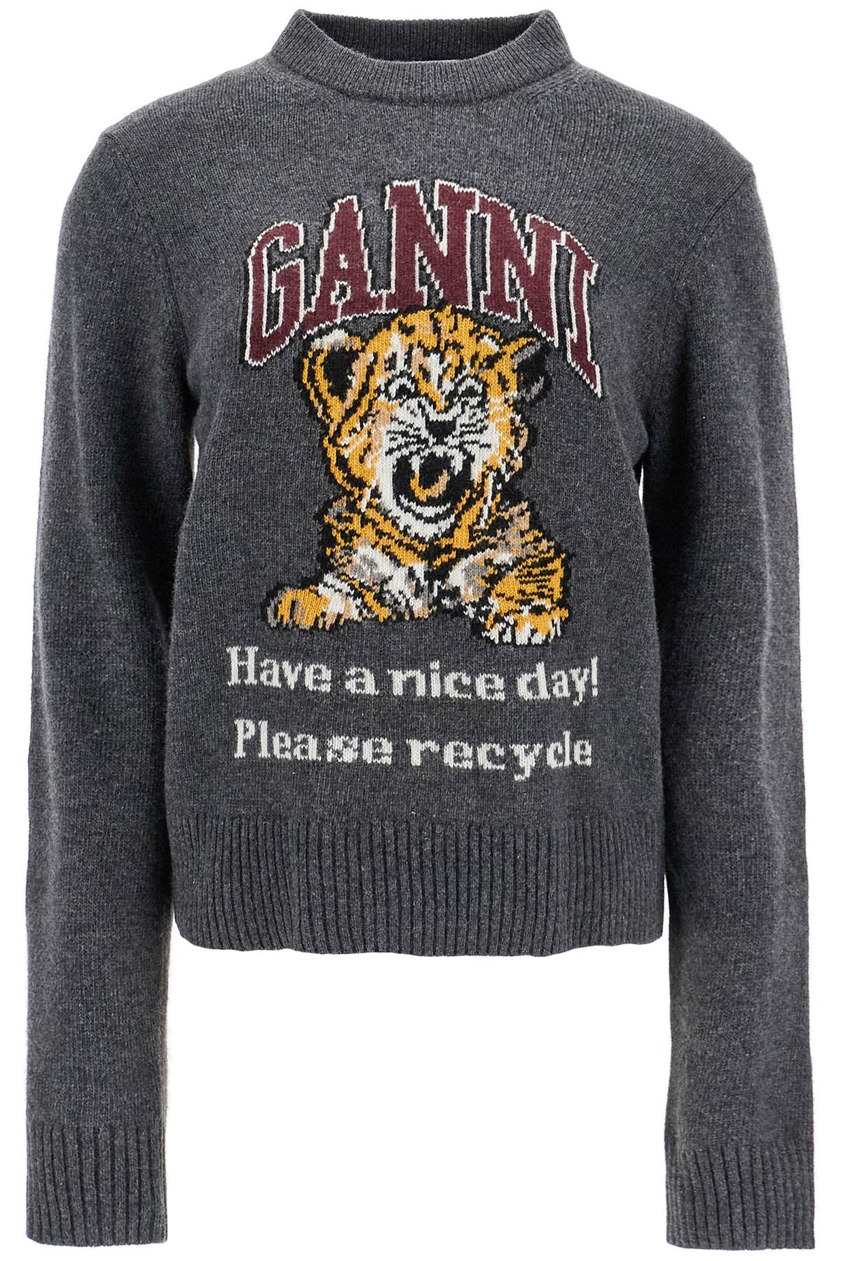Ganni tigre Grey Wool Blend Sweater