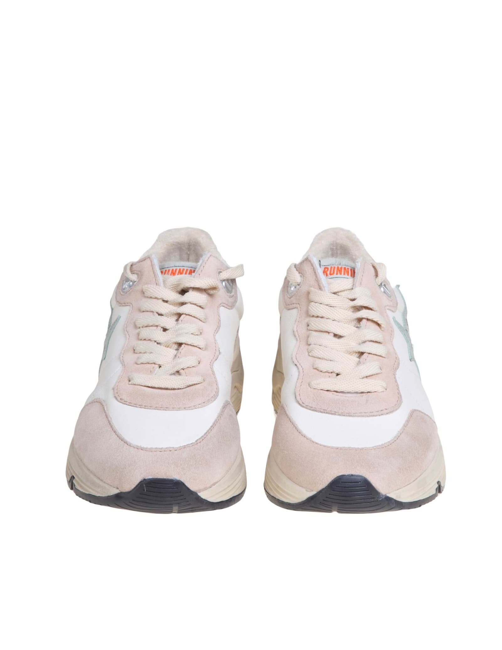 Golden Goose Sneakers Running Sole In White And Nude Leather In White/nude/aquamarine