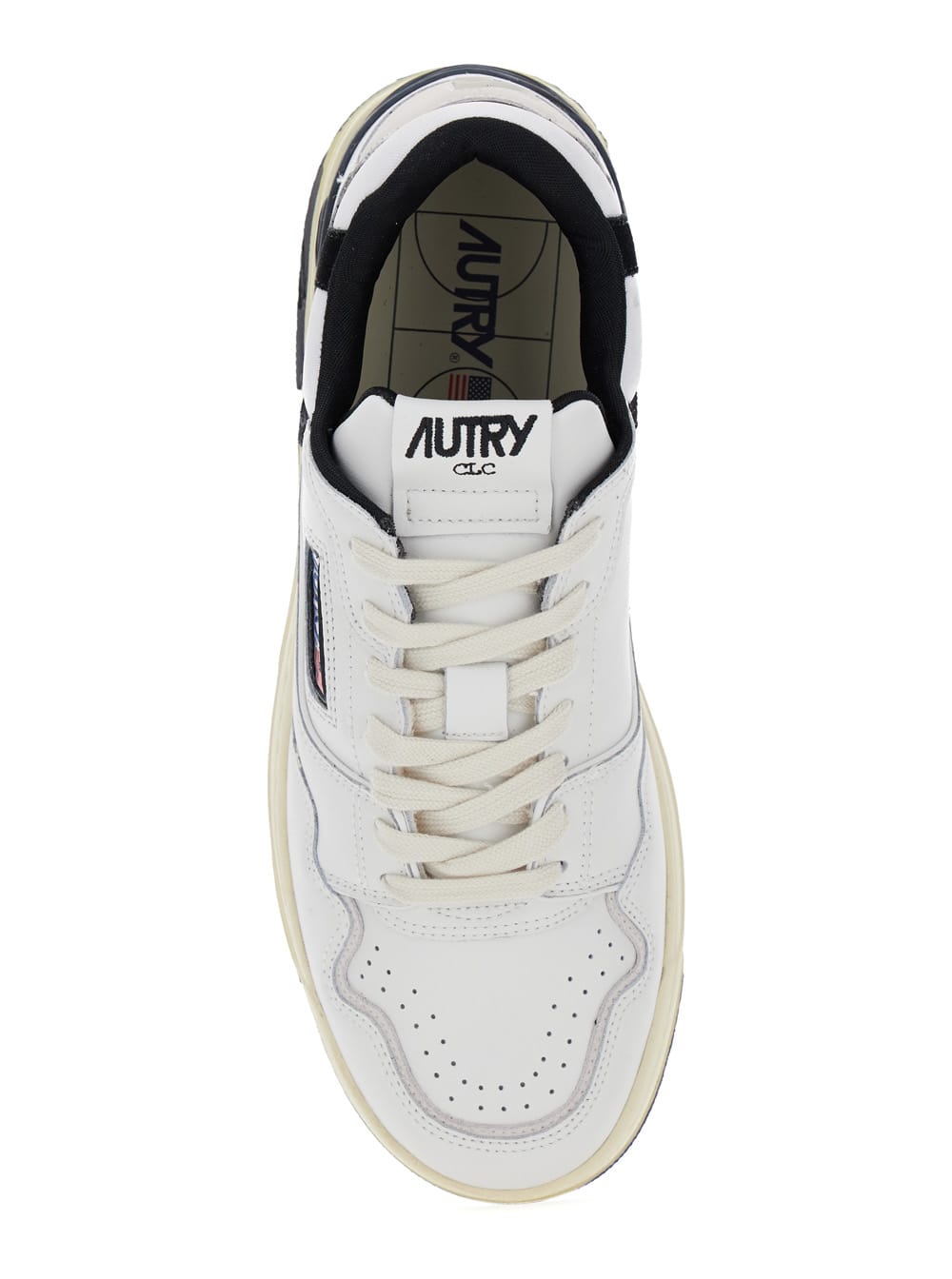 Autry White Low Top Sneakers With Black Details And Logo Patch In Leather And Suede Man In White