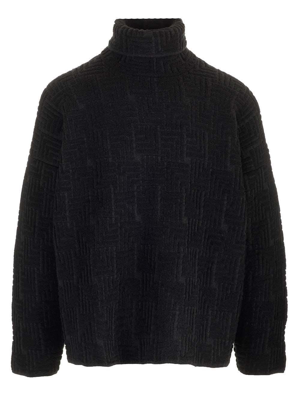 Black Turtleneck In Jacquard Wool