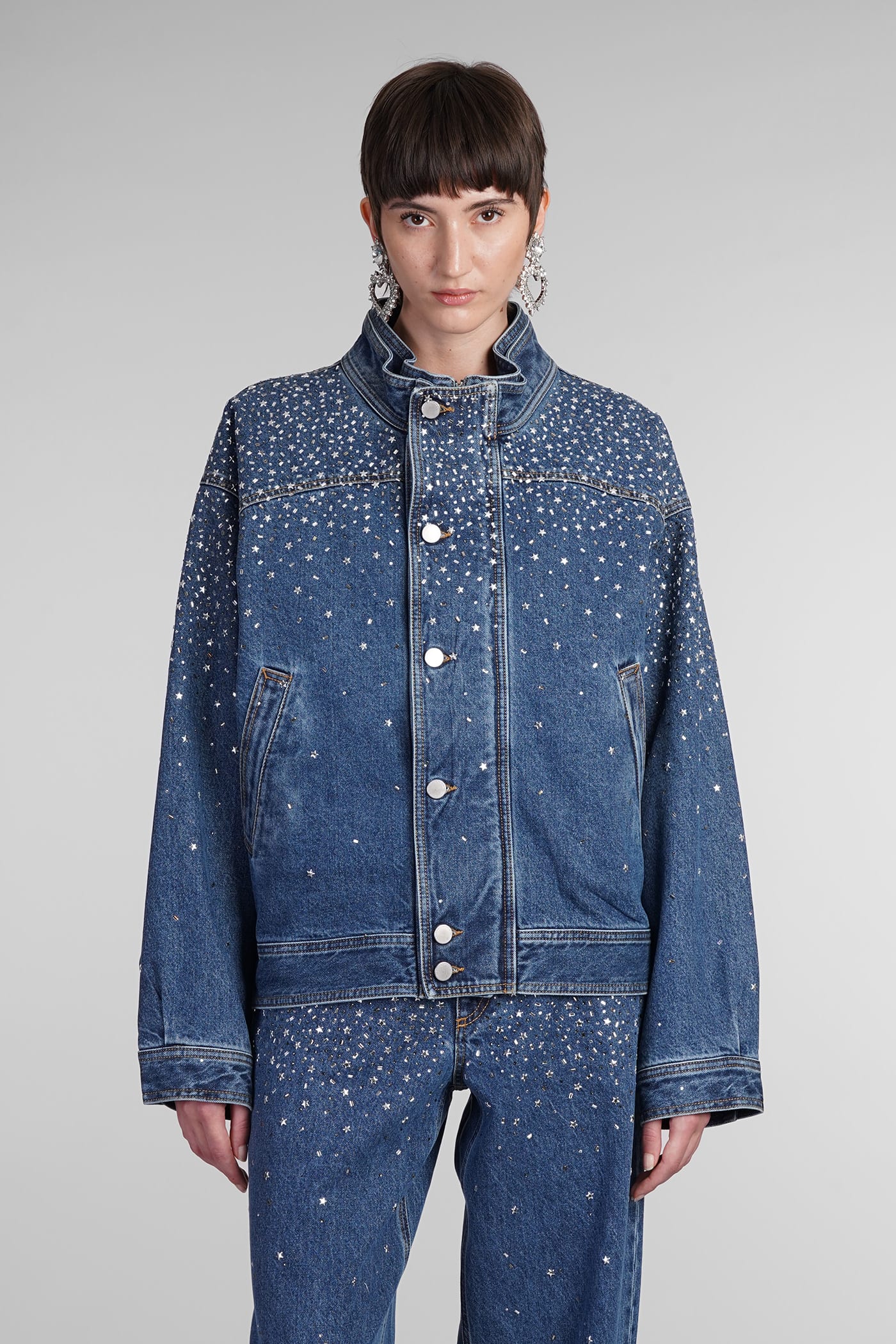 Shop Alessandra Rich Denim Jackets In Blue Cotton