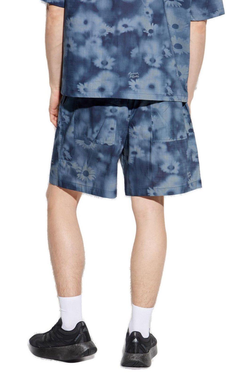 Maison Kitsuné Elasticated Shorts Juniper Berry Print In Blue