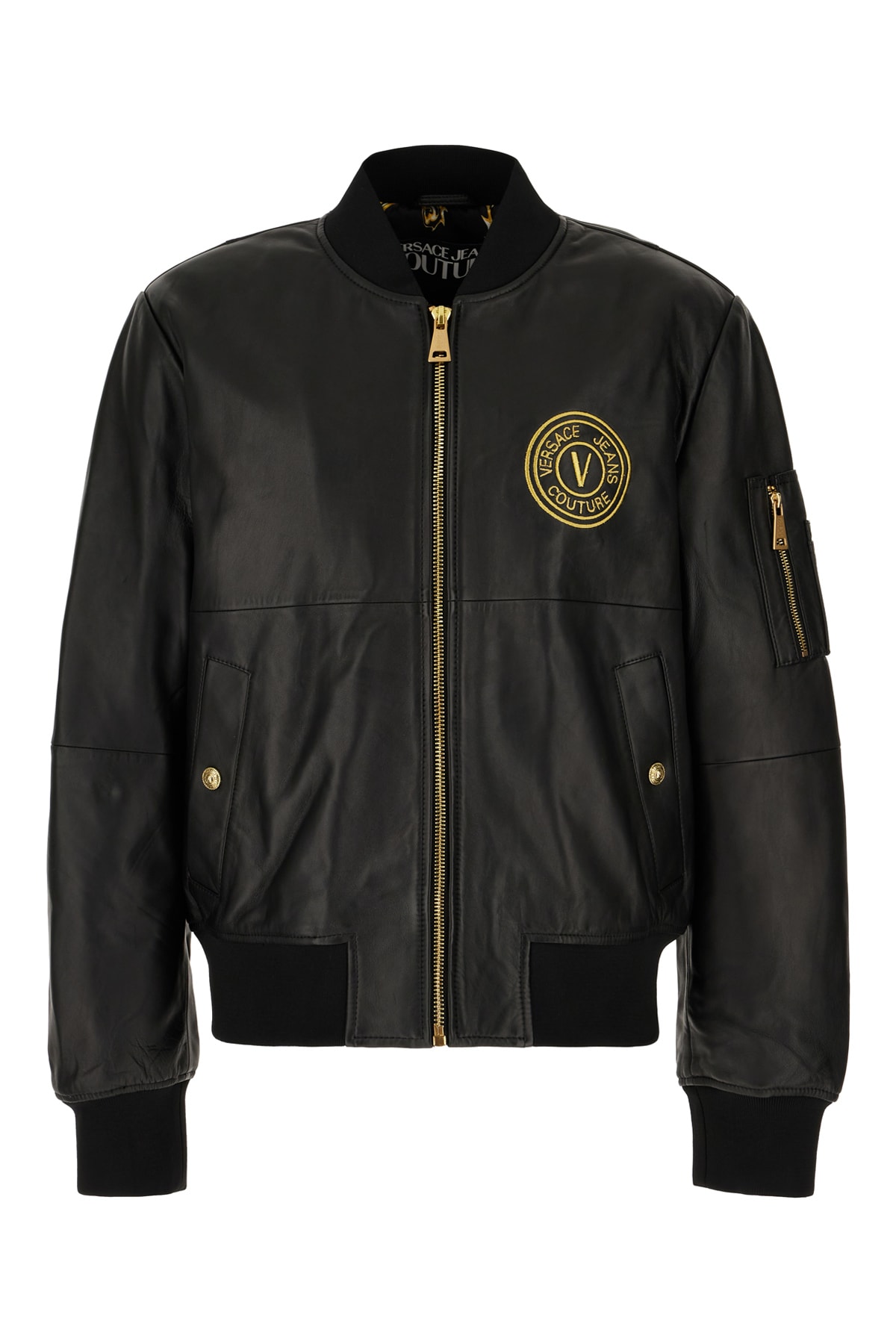 Shop Versace Jeans Couture Jacket With Logo In Black Gold