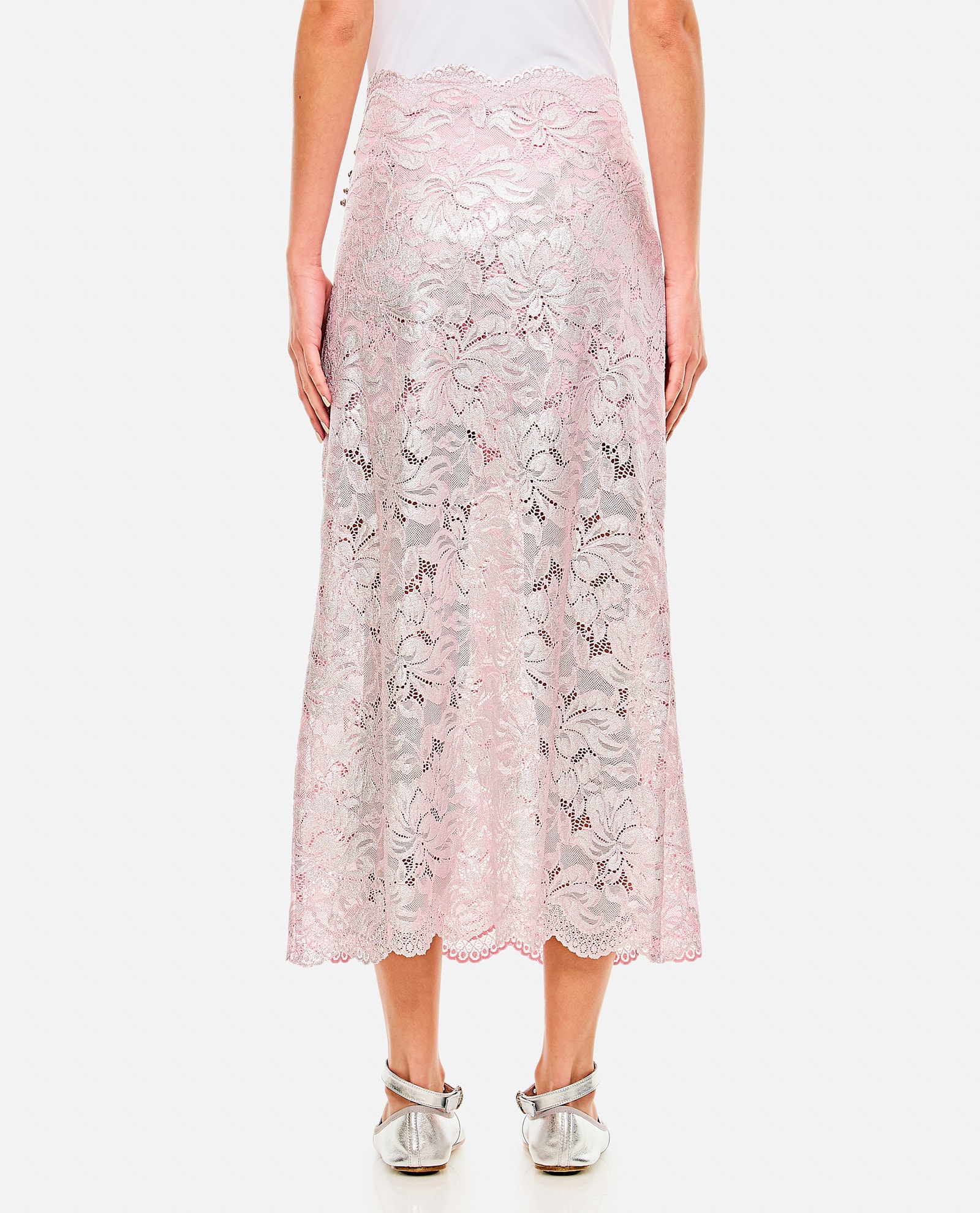 Shop Rabanne Raw Cut Lace Skirt In Pink