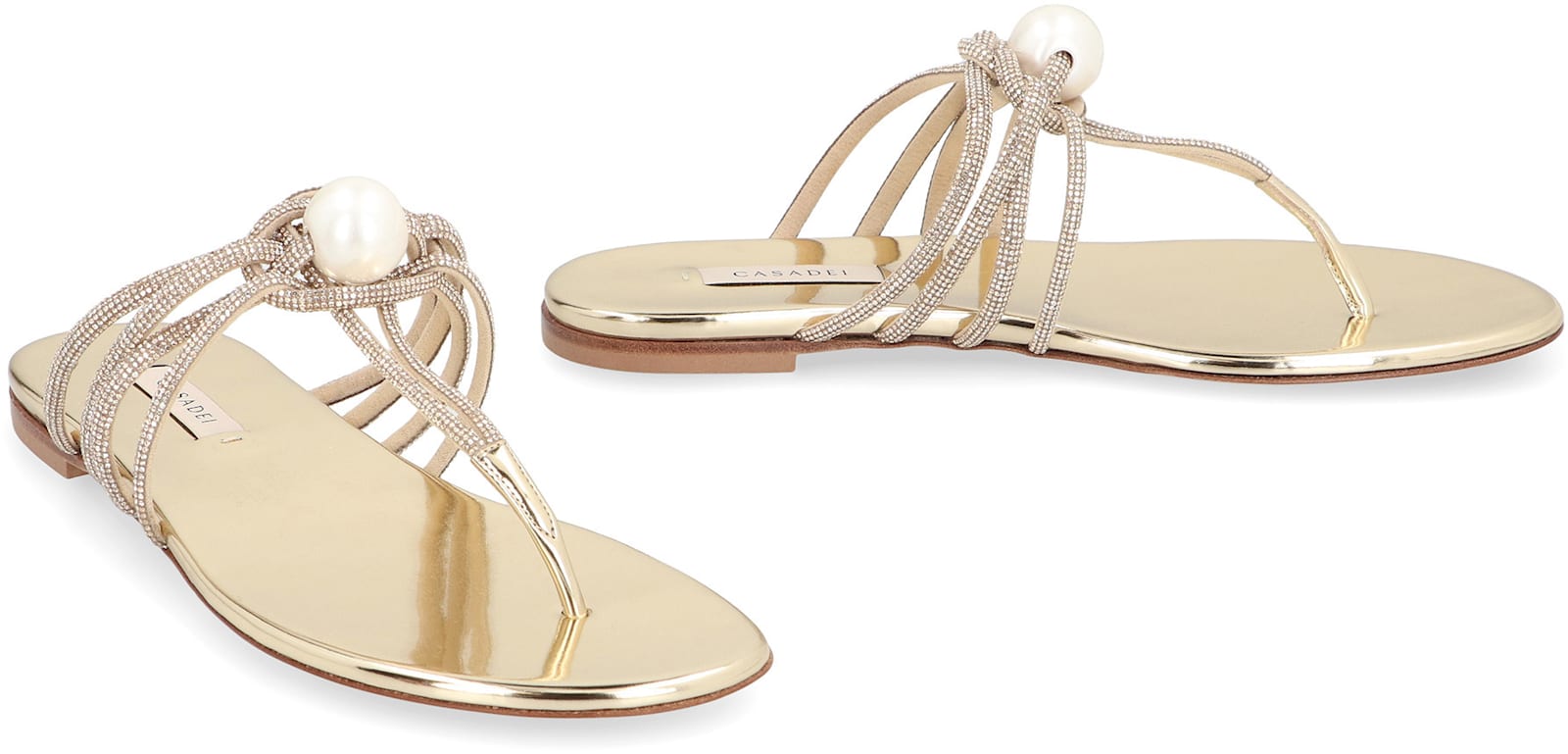 Casadei Embellished Fabric Labuan Thong Slippers In Gold