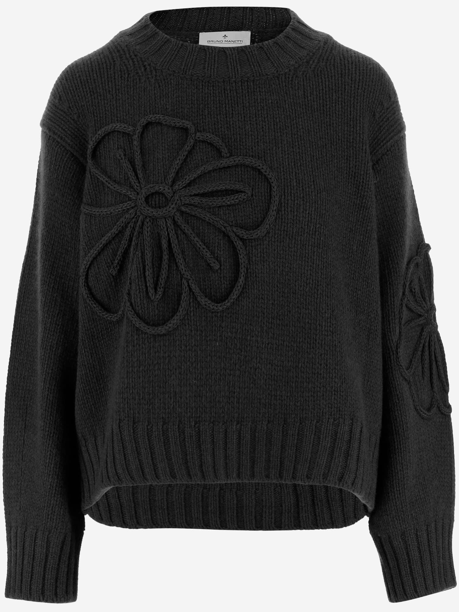 Bruno Manetti Flower-applique Sweater In Black