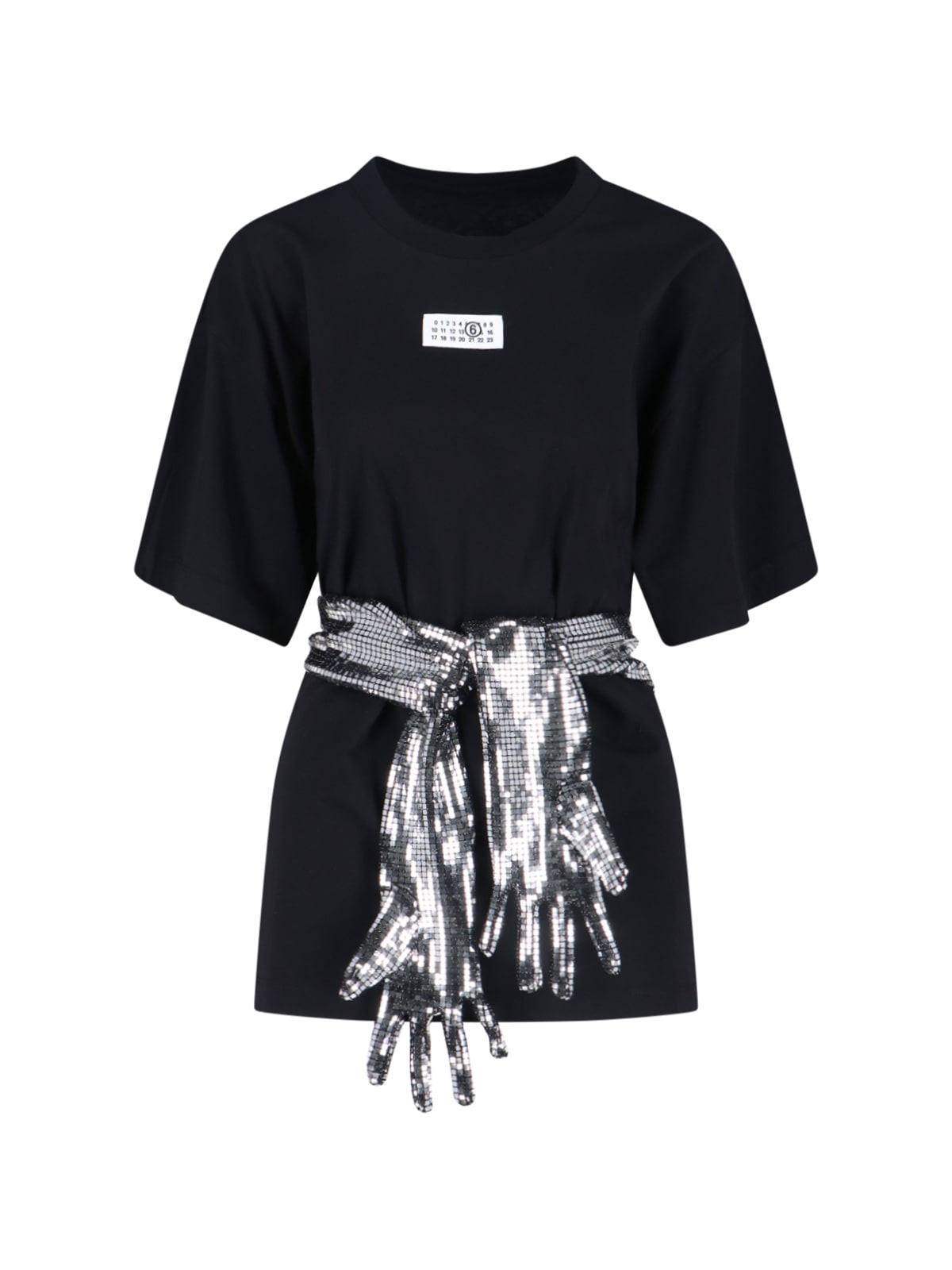 Mm6 Maison Margiela Black Cotton T-shirt With Gloves In Black