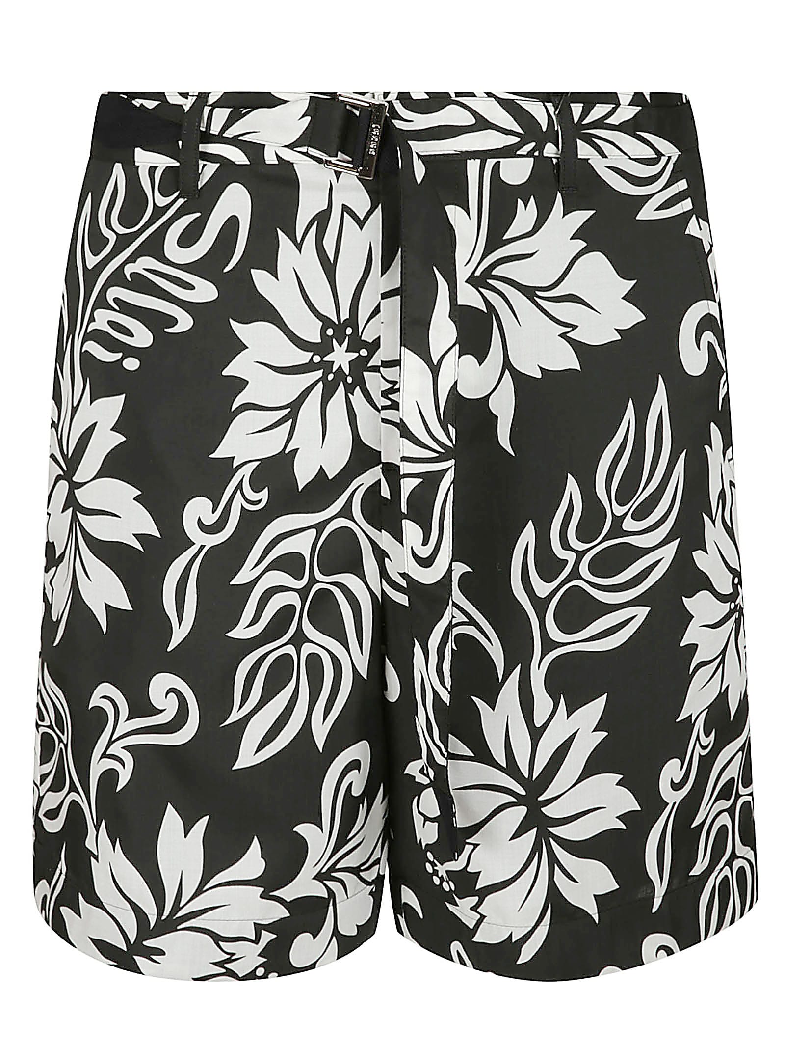Shop Sacai All-over Printed Belted Shorts In Black