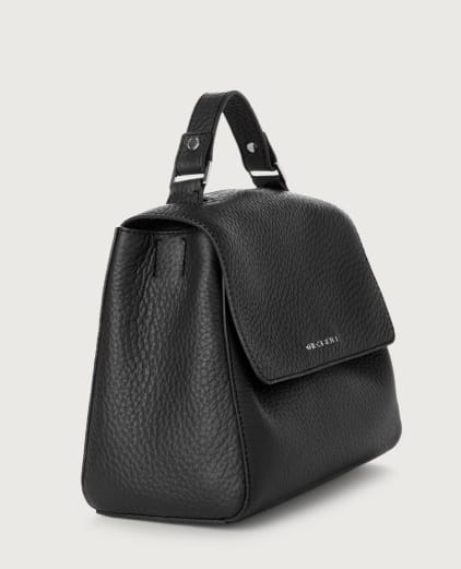 Orciani Medium Textured Leather Shoulder Bag In Black