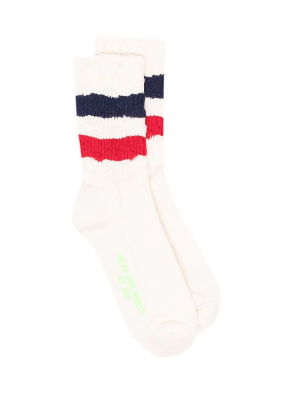 Shop Golden Goose Socks High Rib In Old White Red Navy Green Fluo