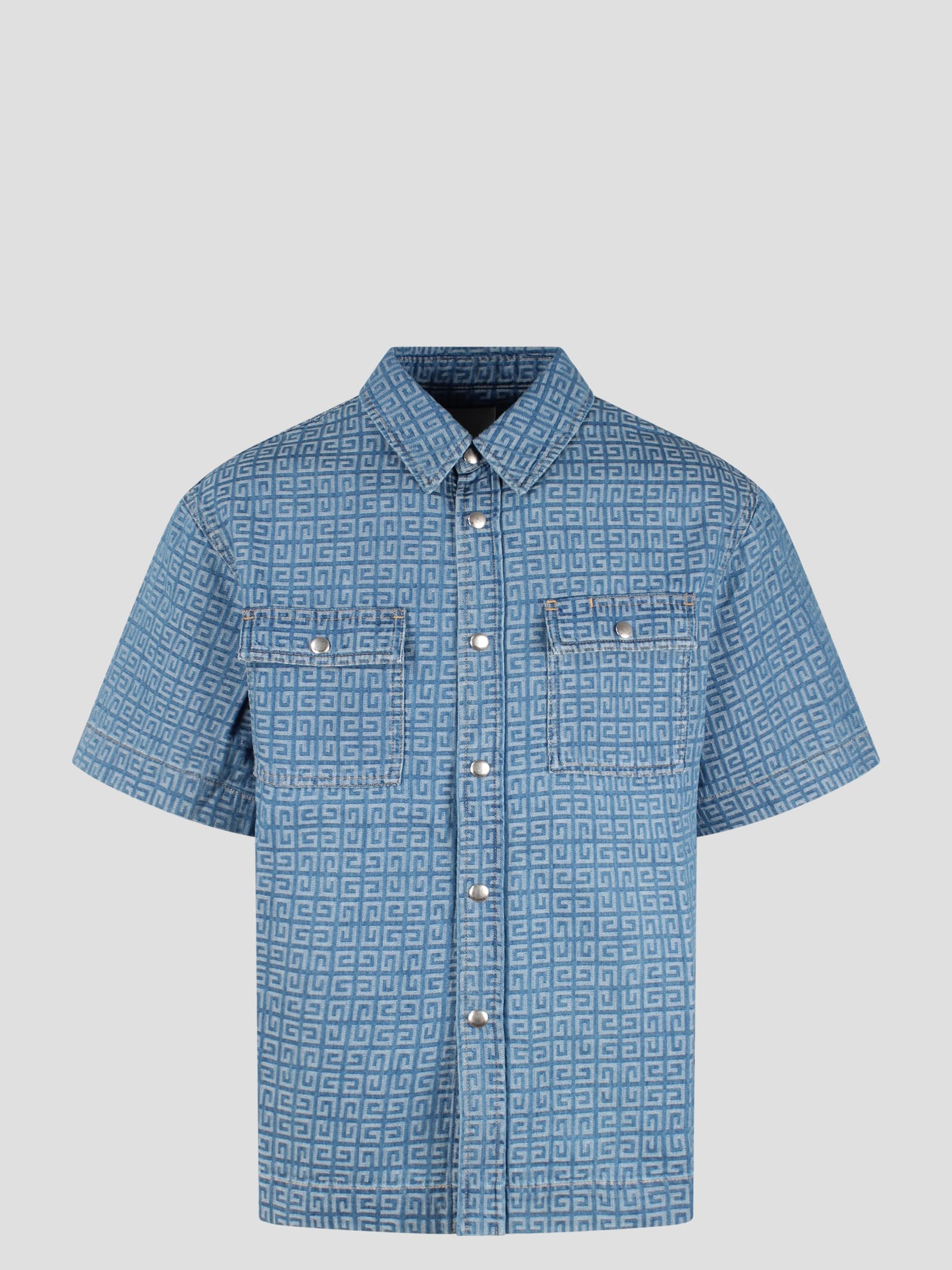 Shop Givenchy Short Sleeve 4g Denim Shirt In Blue