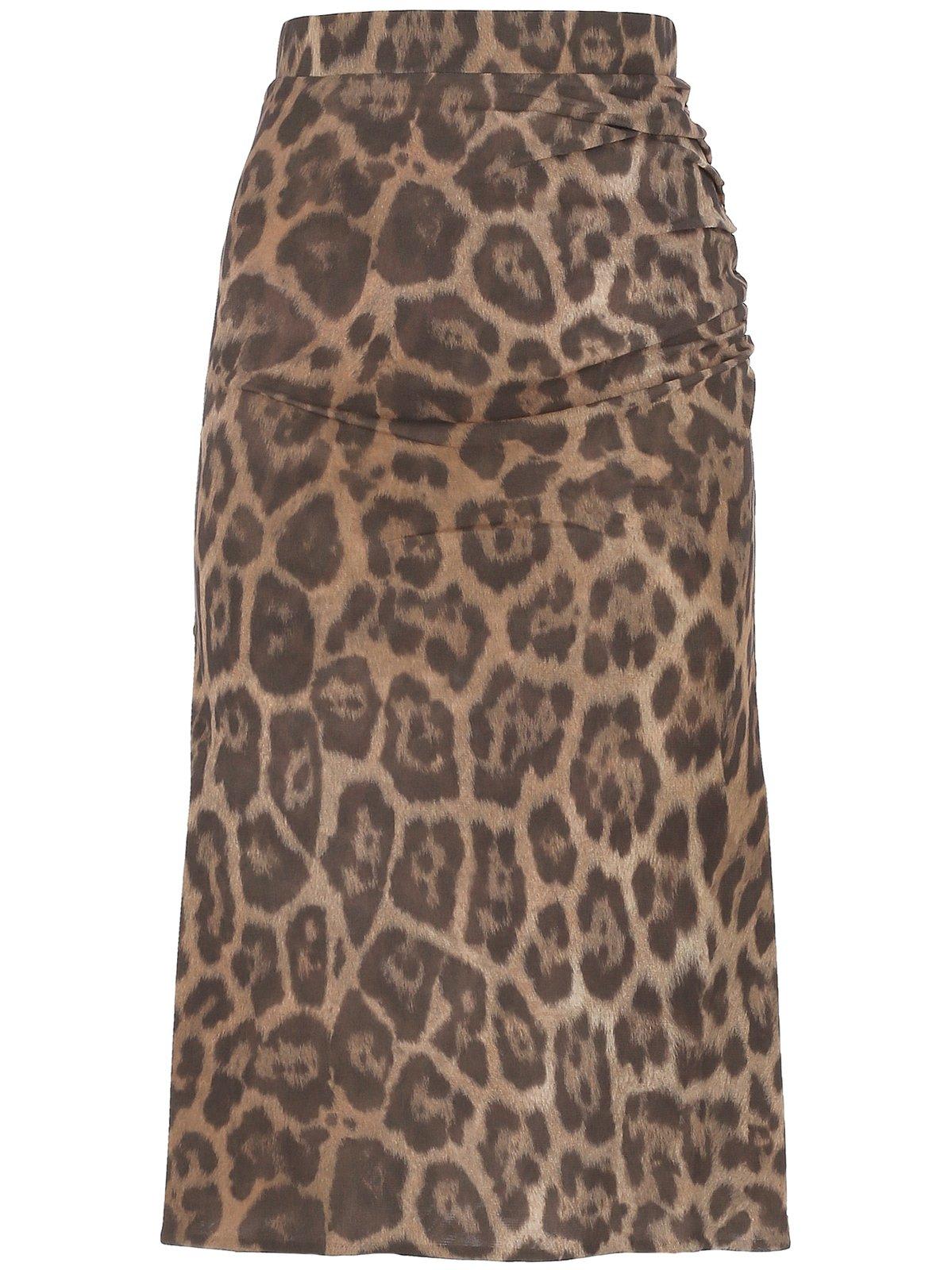 Leopard-printed Gathered Skirt