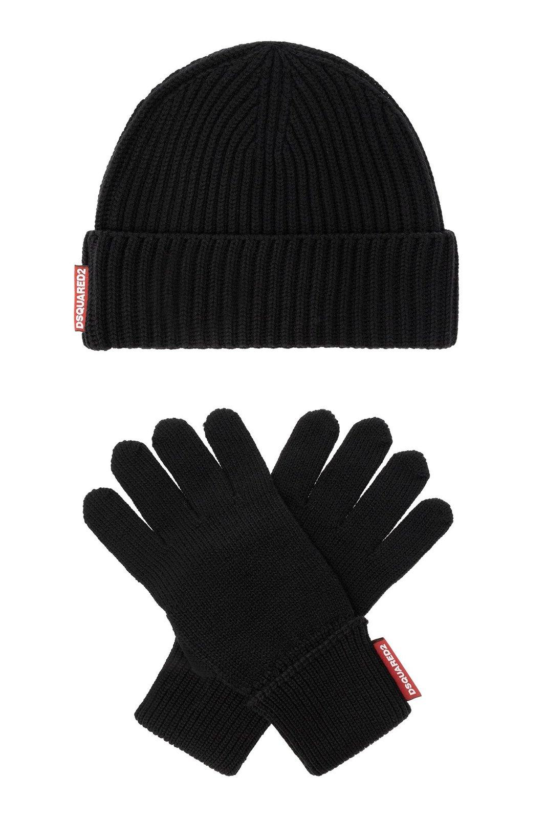 Shop Dsquared2 Logo Patch Beanie & Gloves In Black