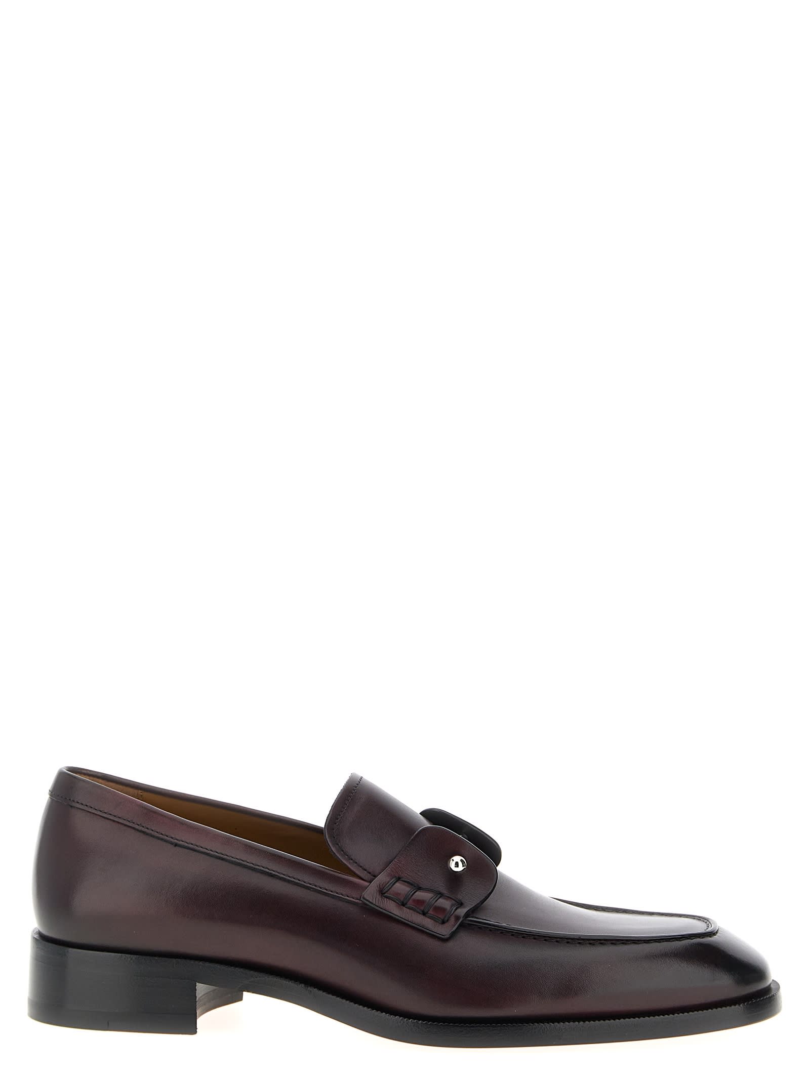 Christian Louboutin Chambelimoc Leather Loafers In Burgundy