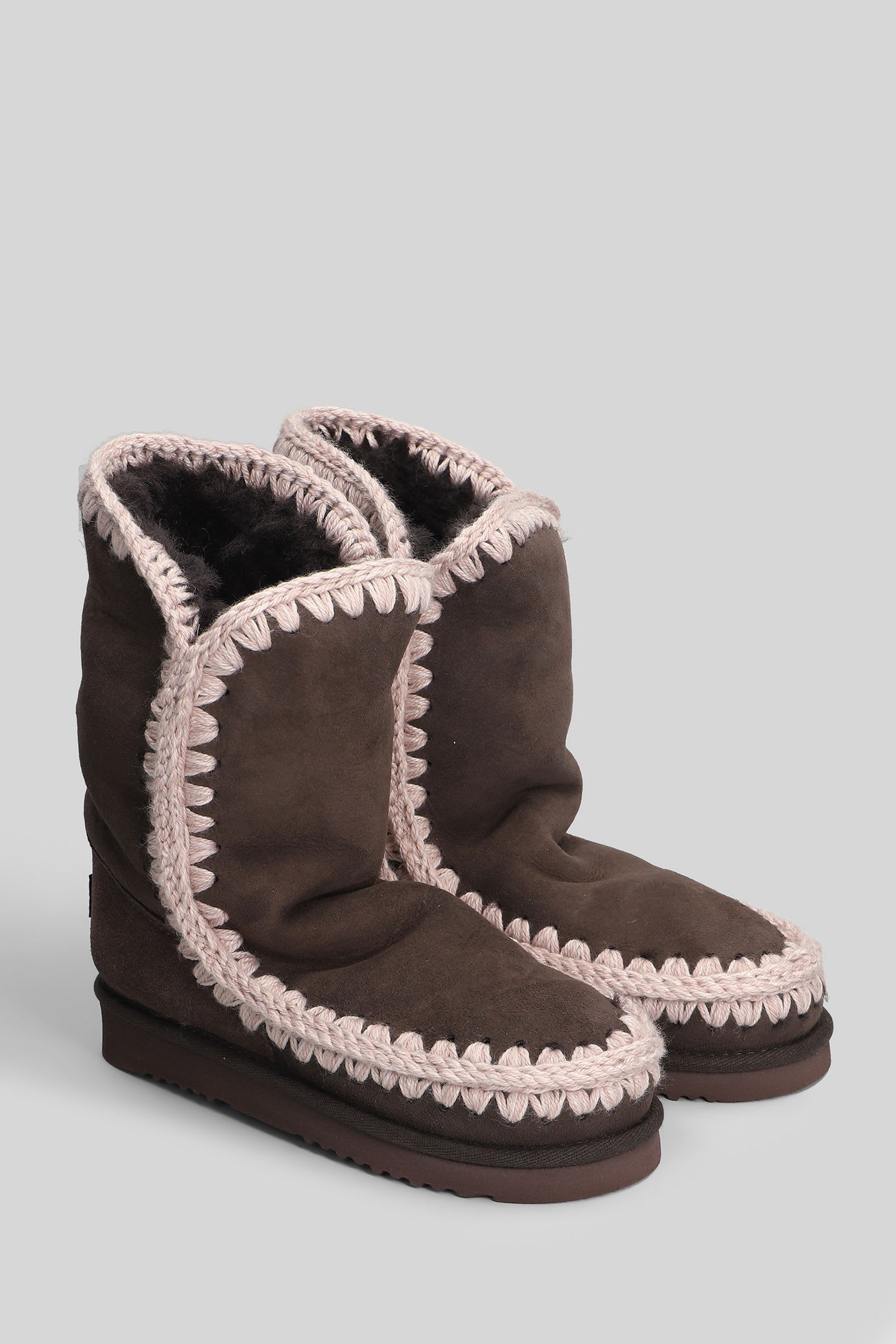 Mou Eskimo 24 Low Heels Ankle Boots In Brown Suede In Brown