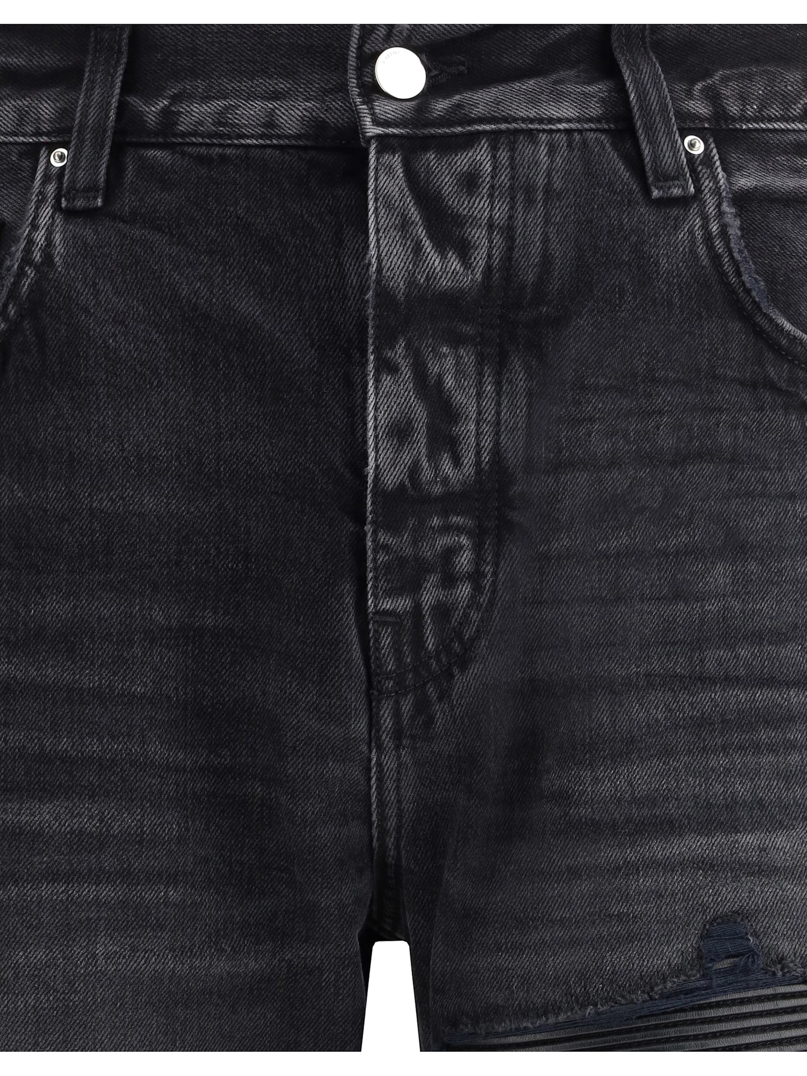 Amiri Distressed Denim Trousers With Faded Detailing In Black