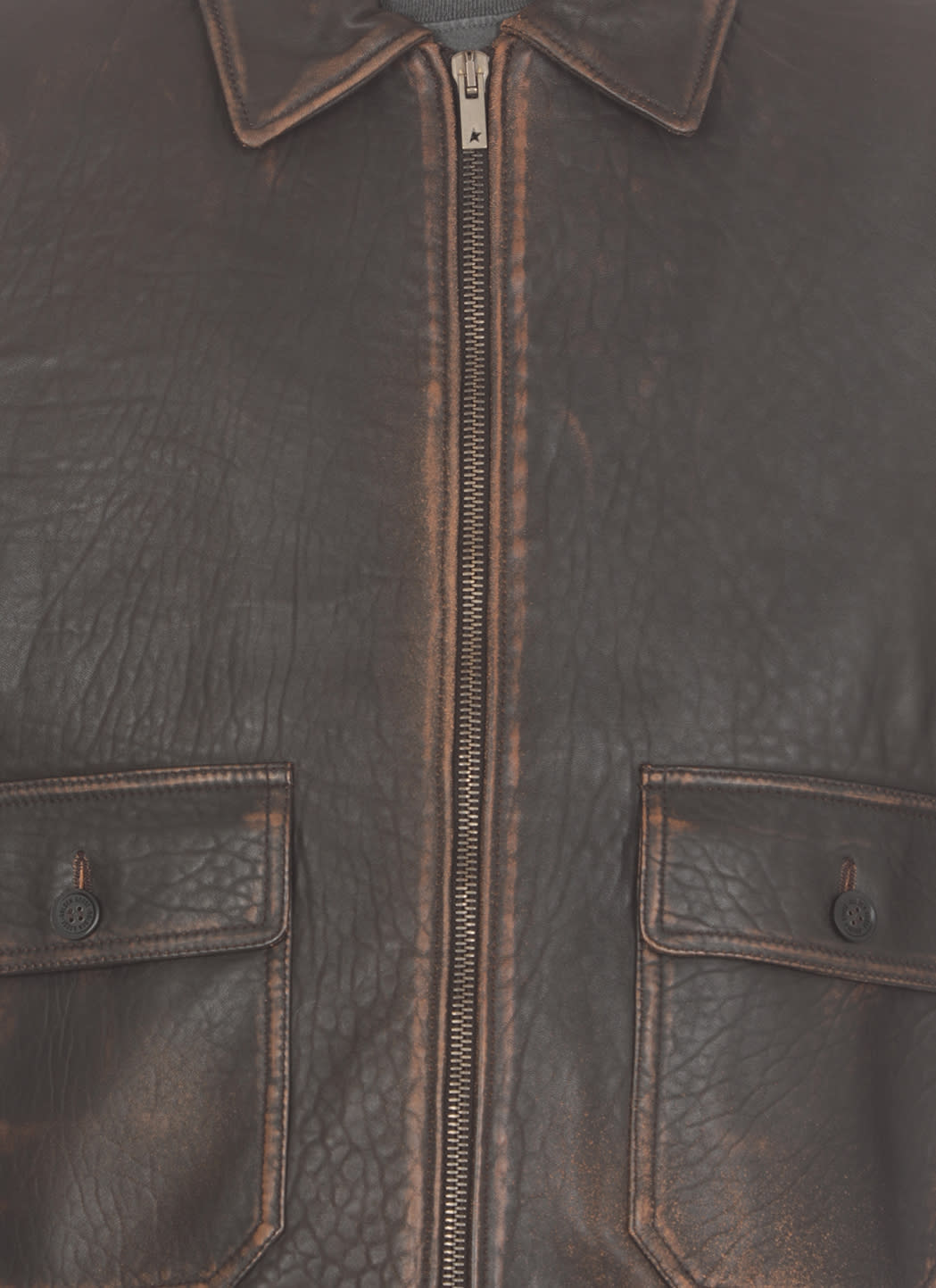 Shop Golden Goose Luois Aviator Leather Jacket In Brown