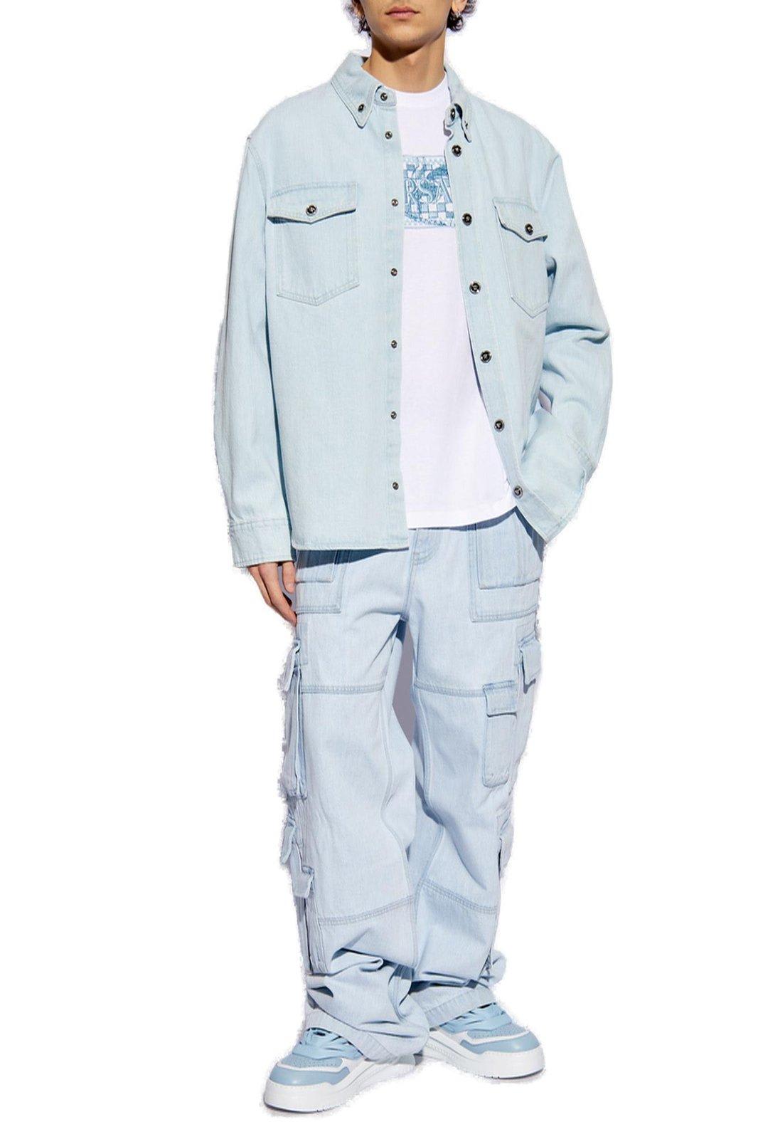 Shop Versace Mid-rise Wide-leg Cargo Jeans In Light Blue