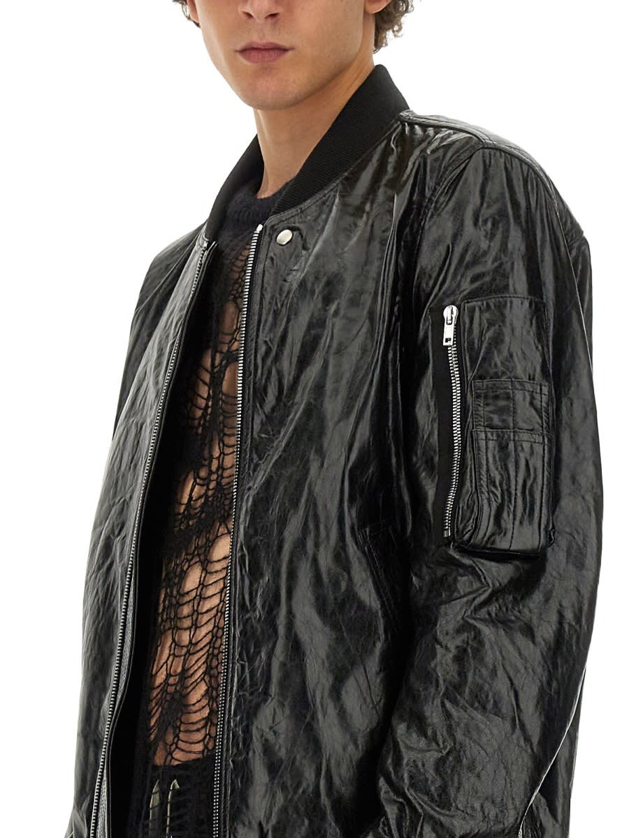 Shop Rick Owens Leather Bomber Jacket In Black