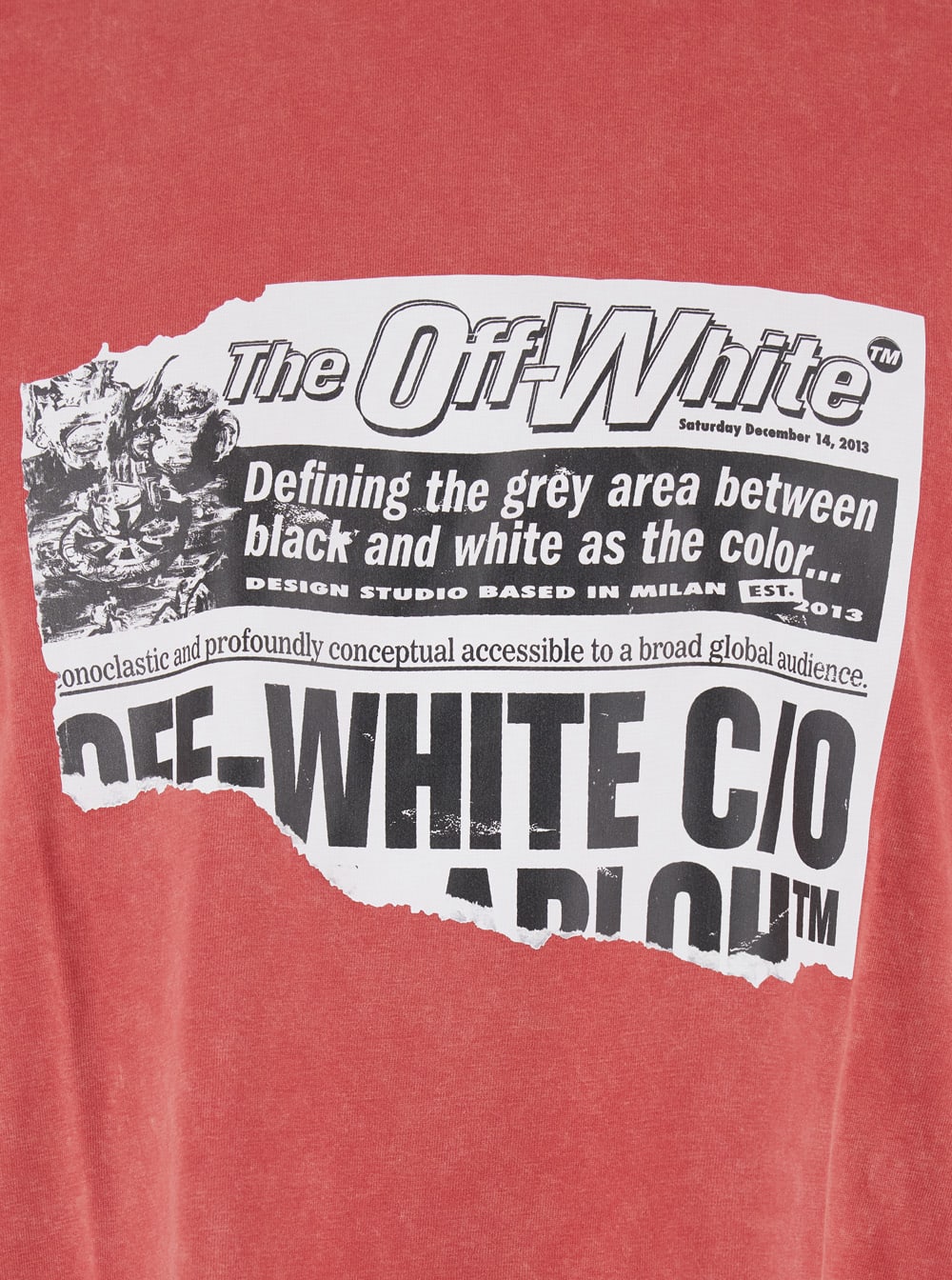 Off-white Red Crewneck T-shirt With Print On Front And Rear And Faded Effect In Cotton Man In Pink