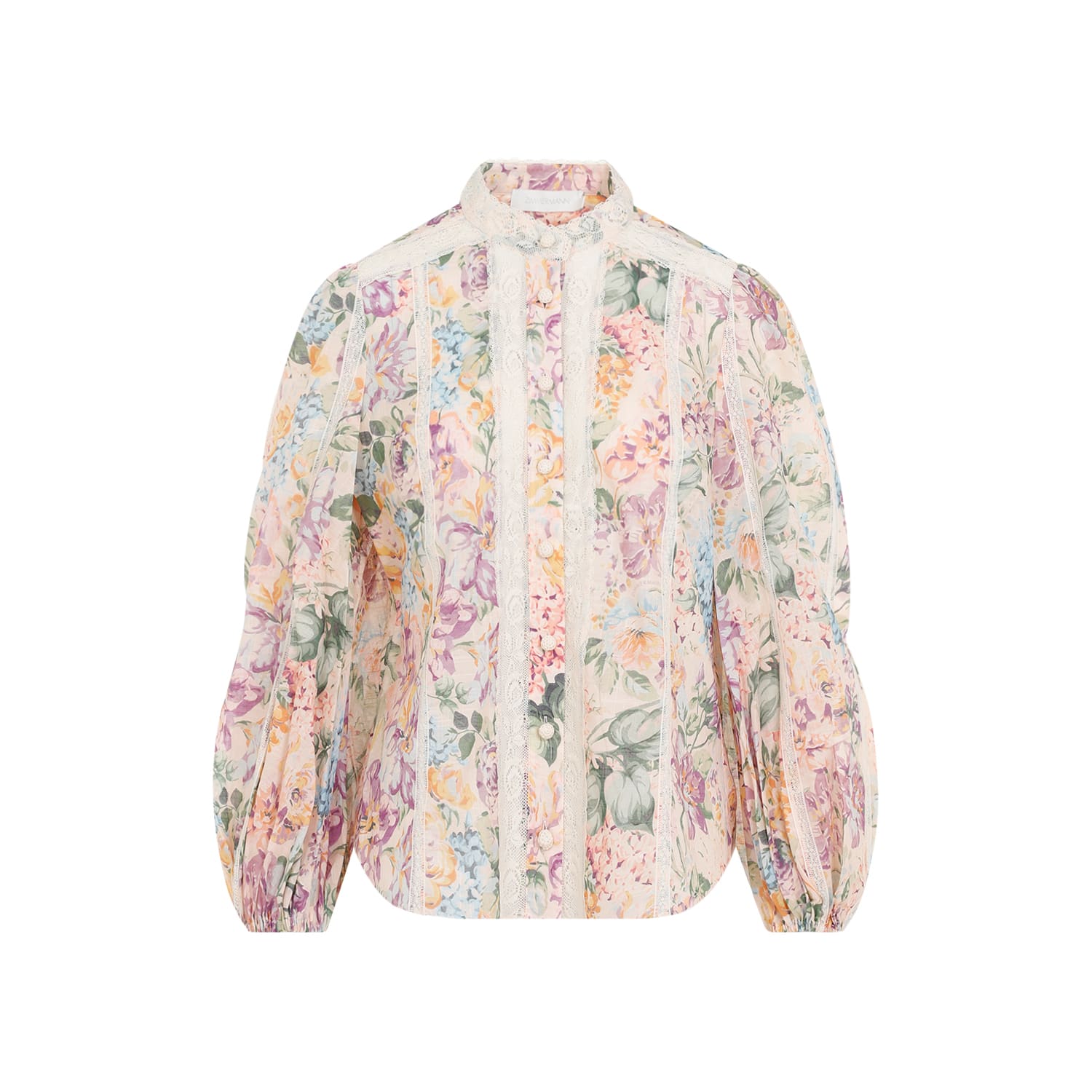 Shop Zimmermann Halliday Lace Trim Shirt In Multi Watercolour Floral