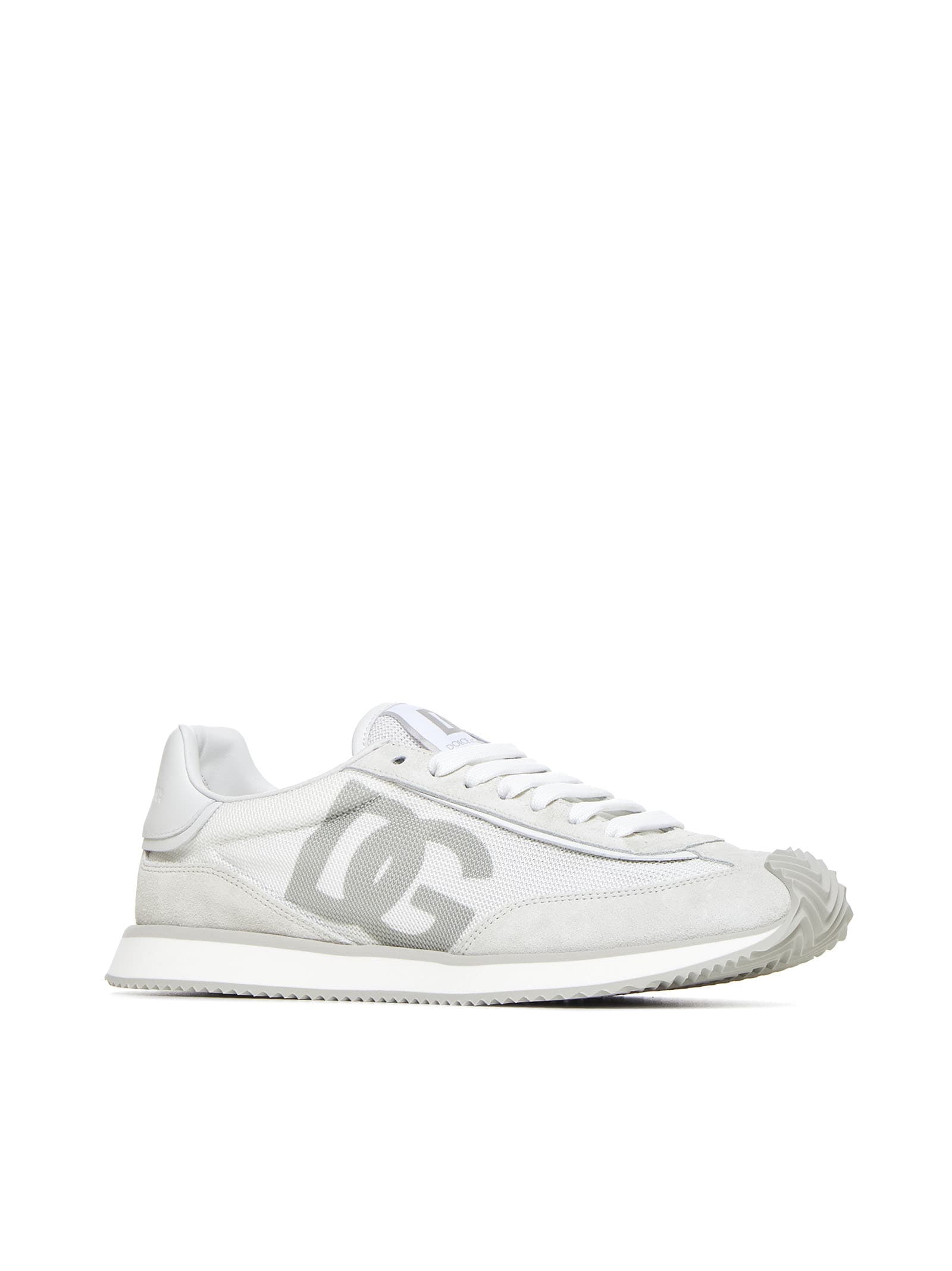 Dolce & Gabbana Two-tone Suede And Mesh Dg Aria Sneakers In Whitelightgrey