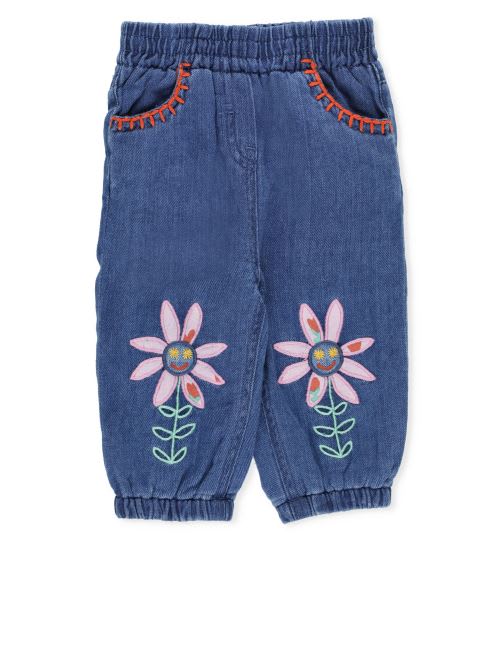 Shop Stella Mccartney Pants With Embroideries In Denim